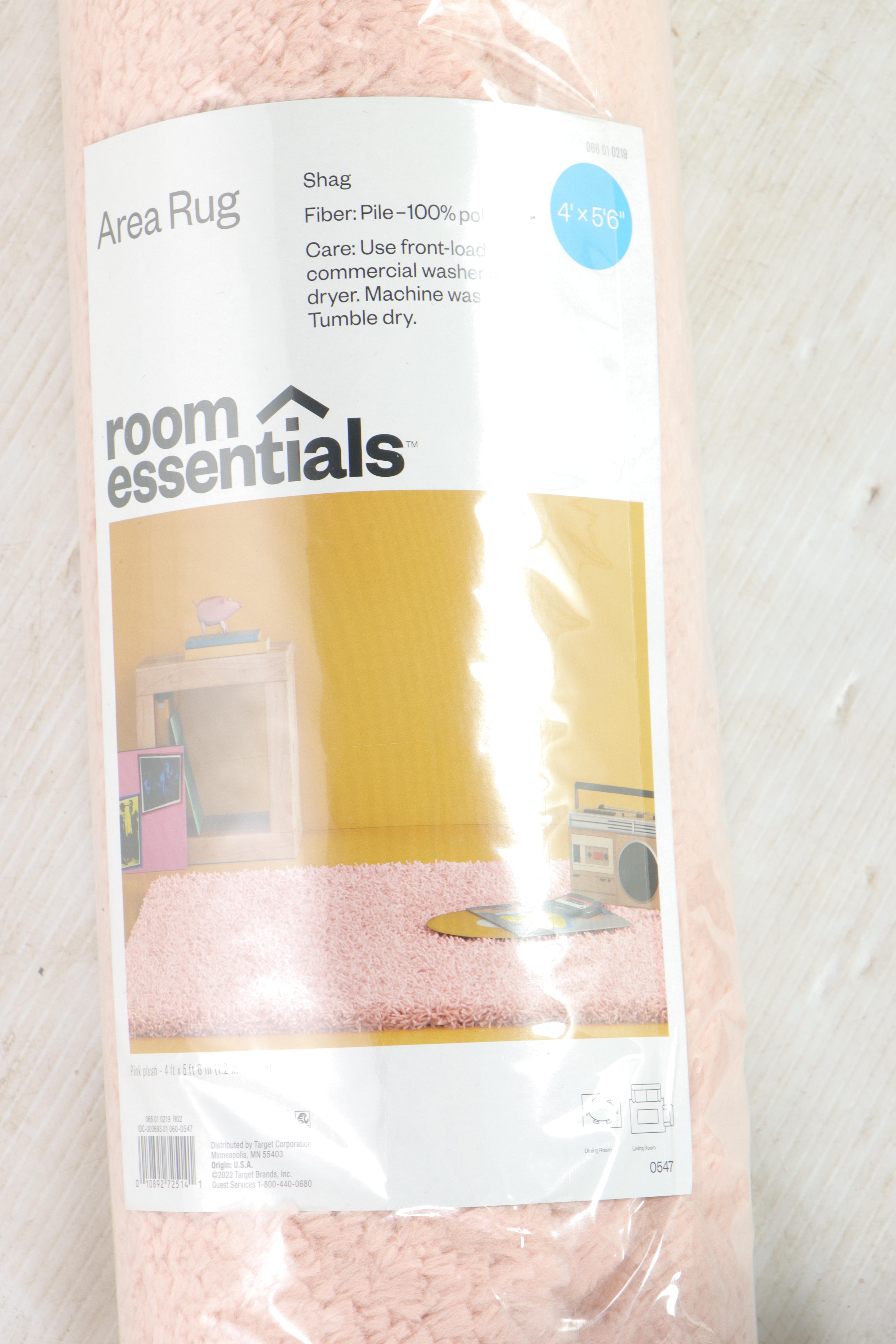 4' x 5'6 Machine Made Room Essentials Shag Area Rug and Corduroy Pouf