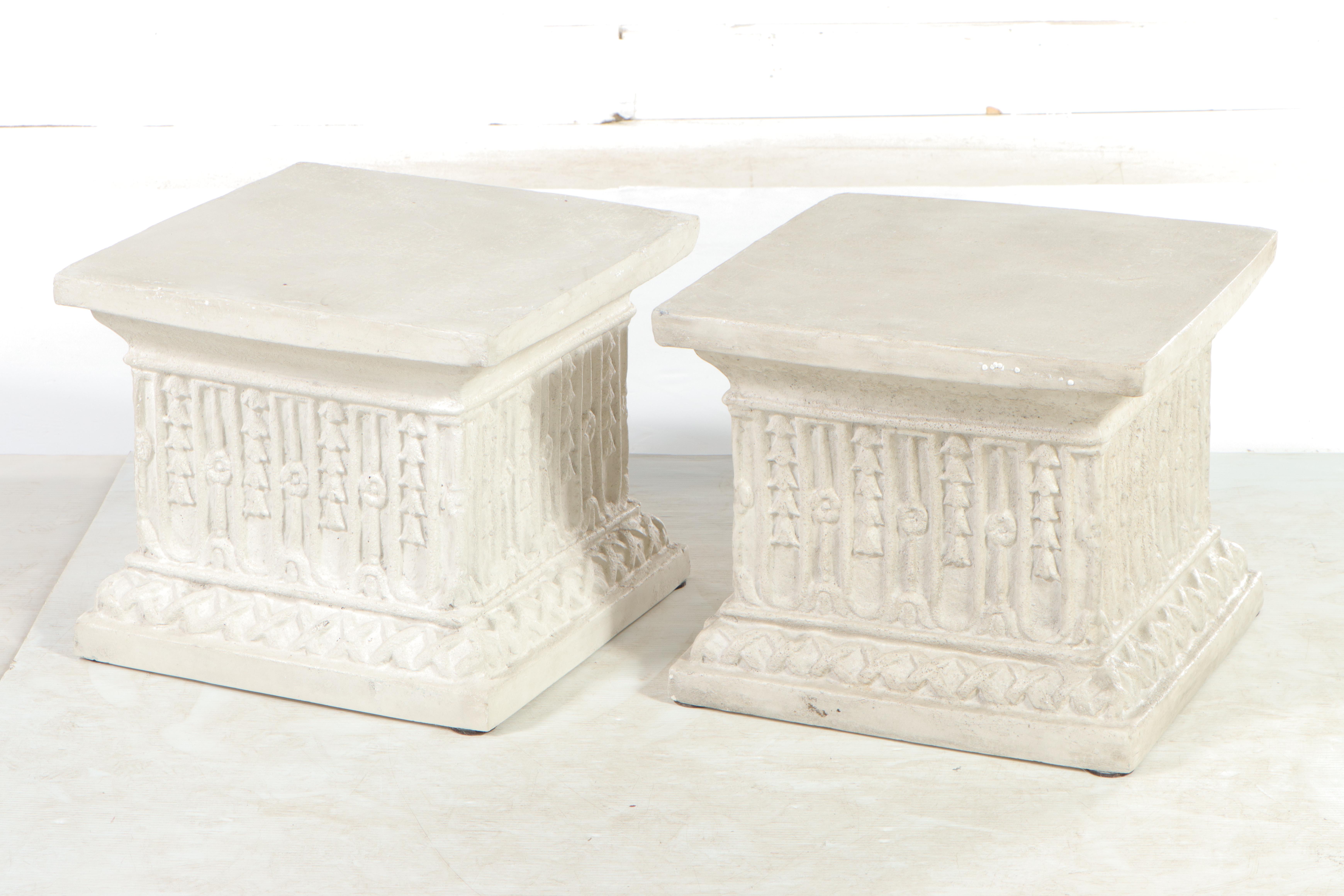 Pair of Stone-Finish Fiberglass Pedestals / Low End Tables