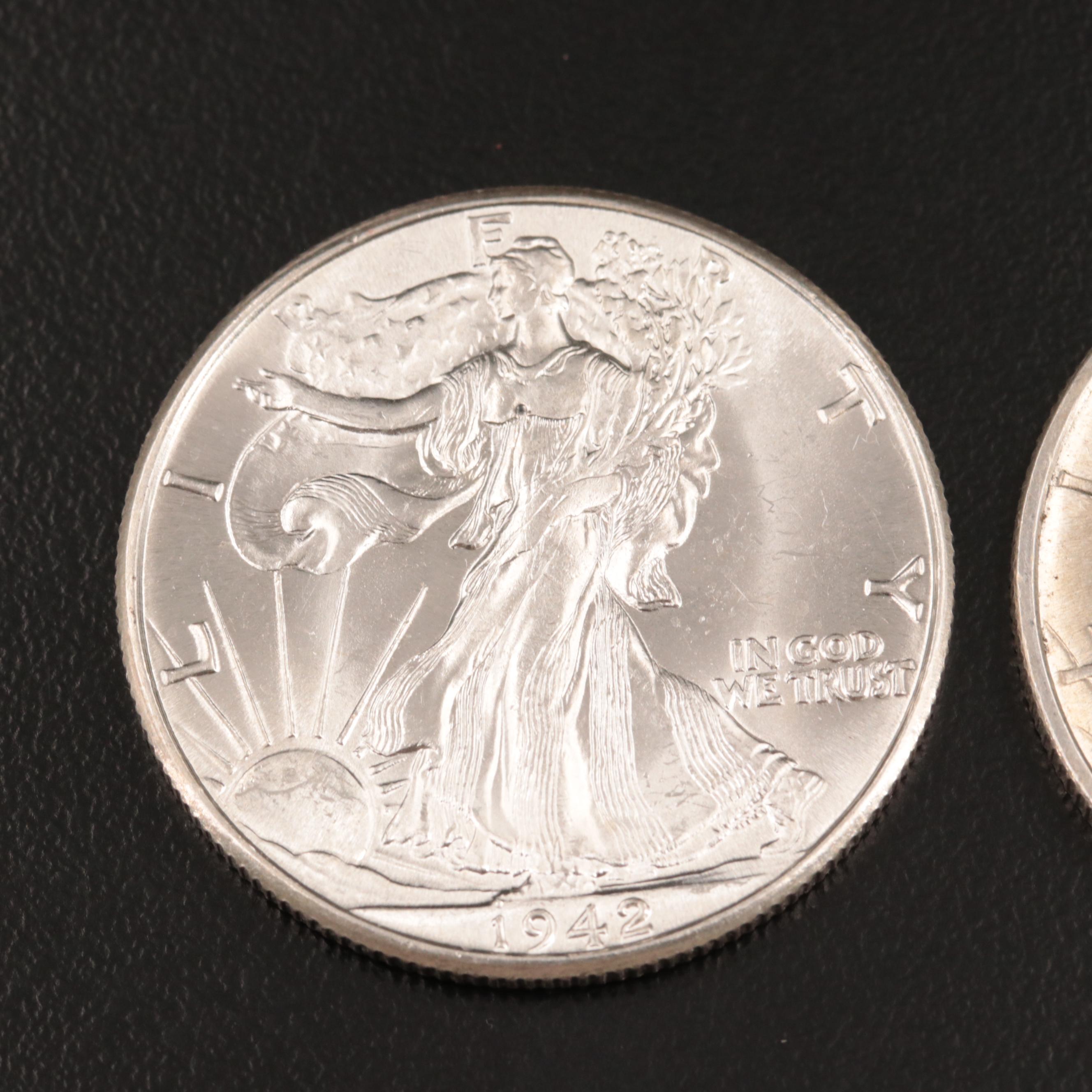 Uncirculated 1942 and 1943 Walking Liberty Half Dollars