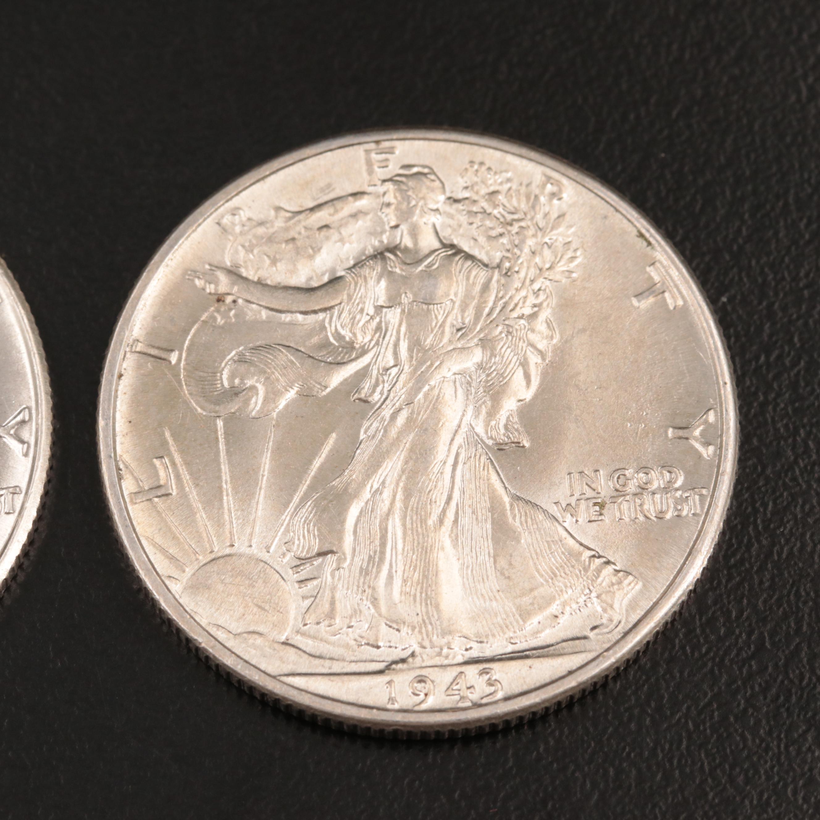 Uncirculated 1942 and 1943 Walking Liberty Half Dollars