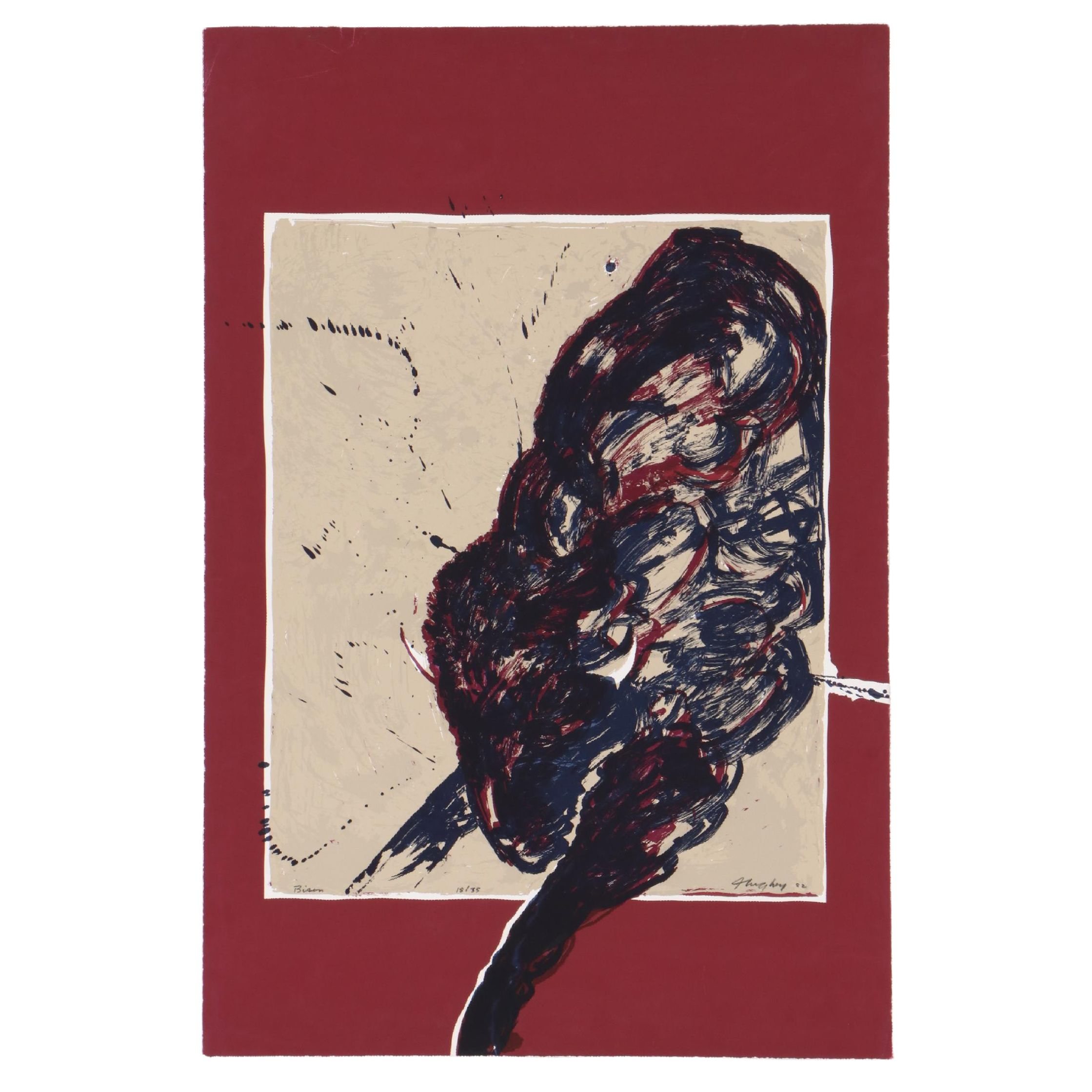 Kirk Hughey Serigraph "Bison," 1982