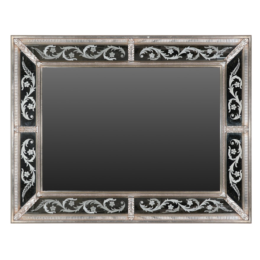 Large Wall "Venetian" Mirror with Etched Glass Frame and Arabesque Patterns