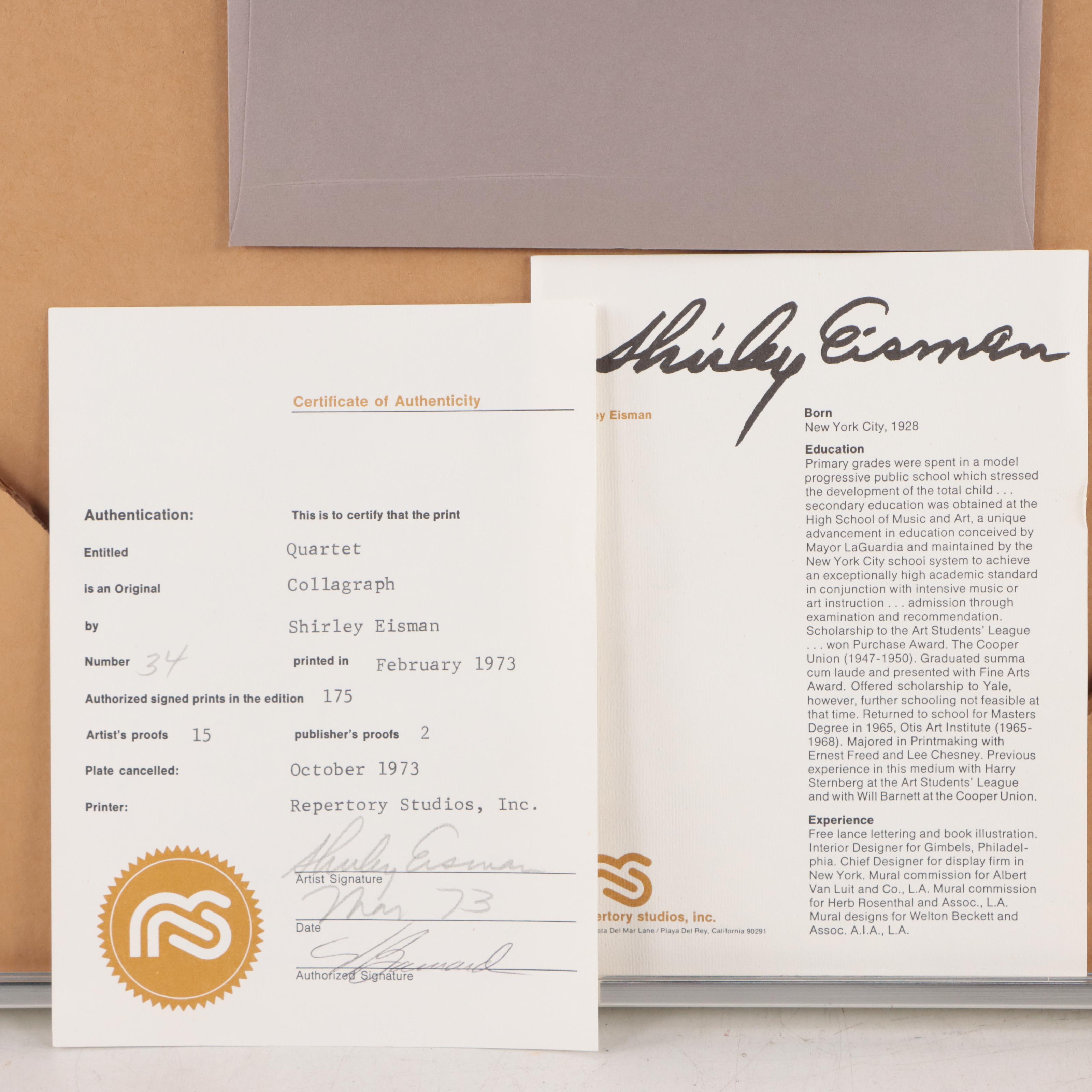 Shirley Eisman Collagraph "Quartet," 1973