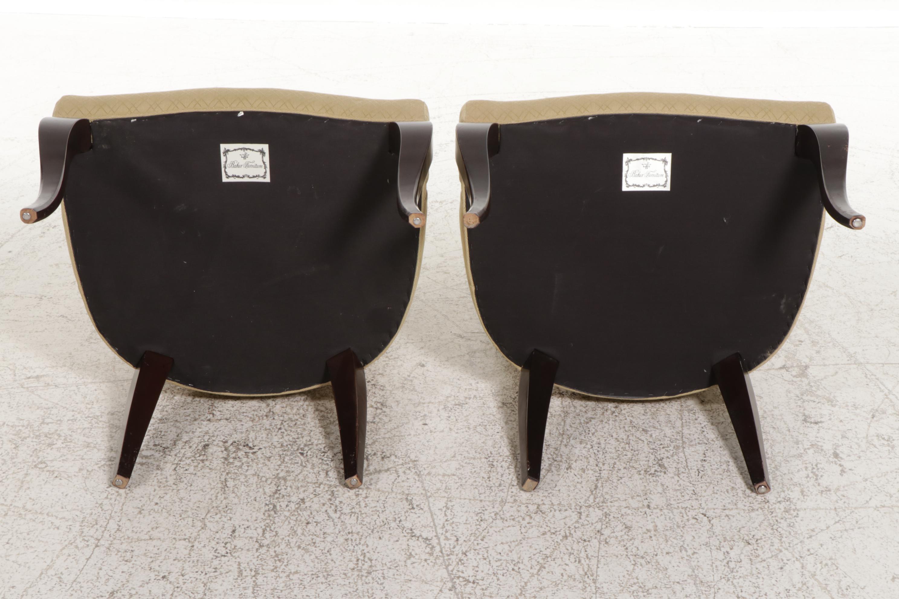 Pair of Barbara Barry for Baker Art Deco Style Armchairs