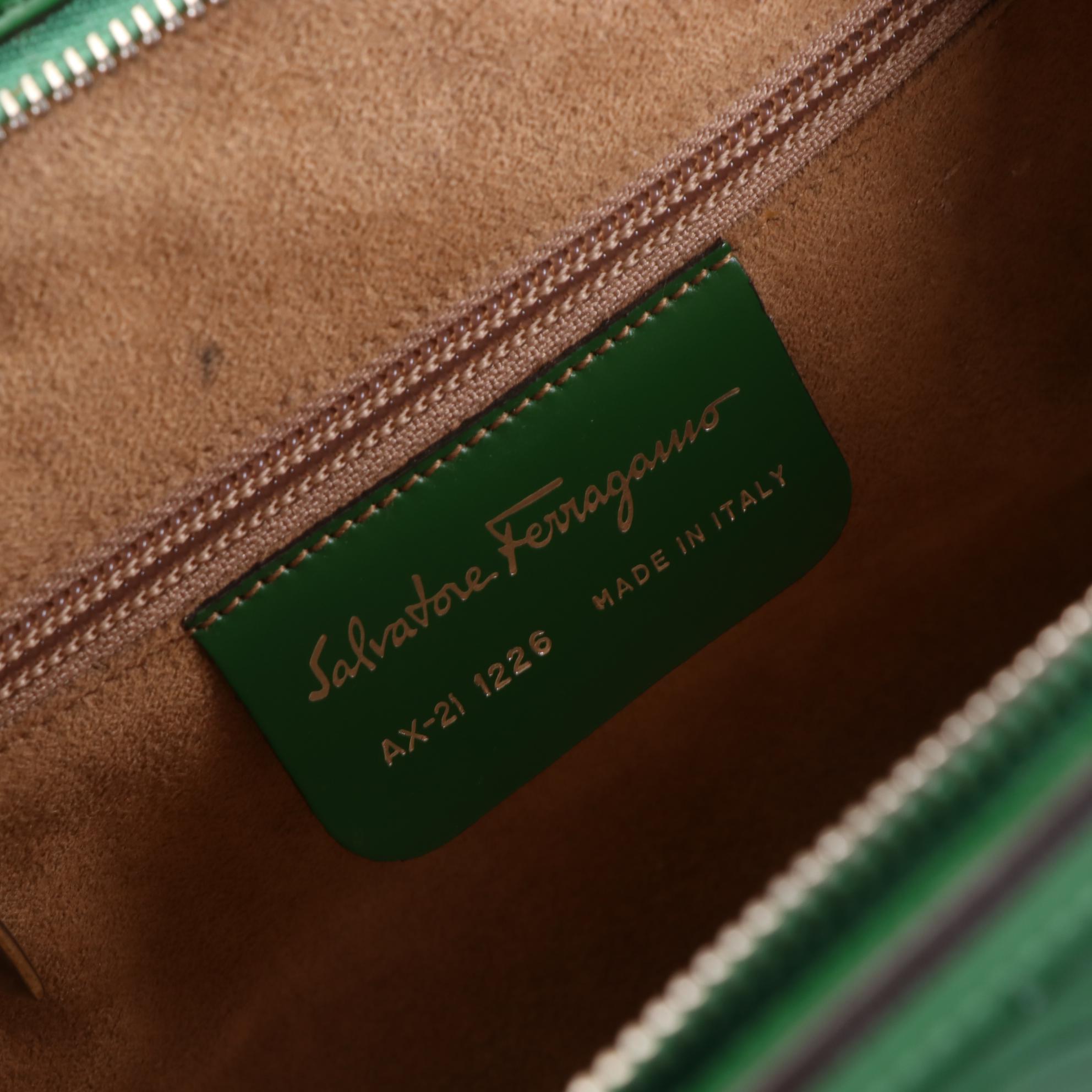 Salvatore Ferragamo Gancini Embossed Handbag and Wallet in Green Leather