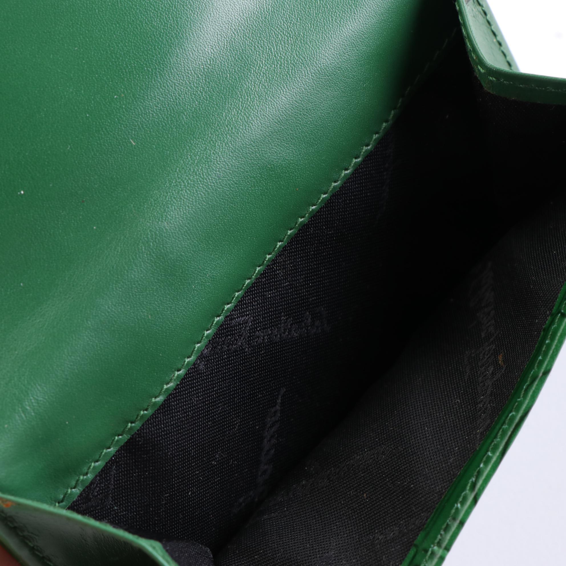 Salvatore Ferragamo Gancini Embossed Handbag and Wallet in Green Leather