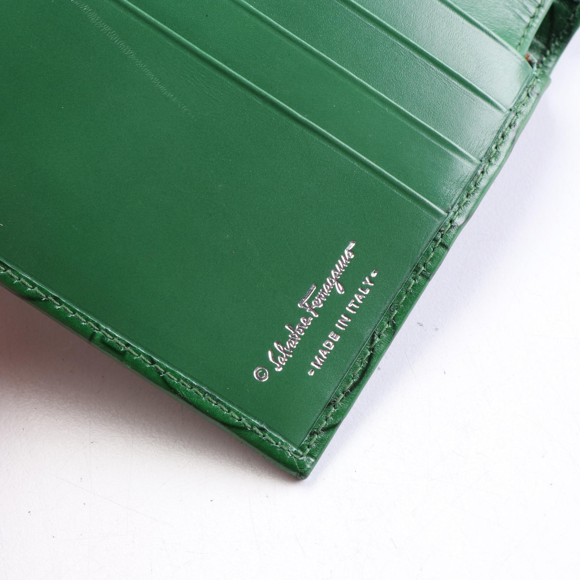 Salvatore Ferragamo Gancini Embossed Handbag and Wallet in Green Leather