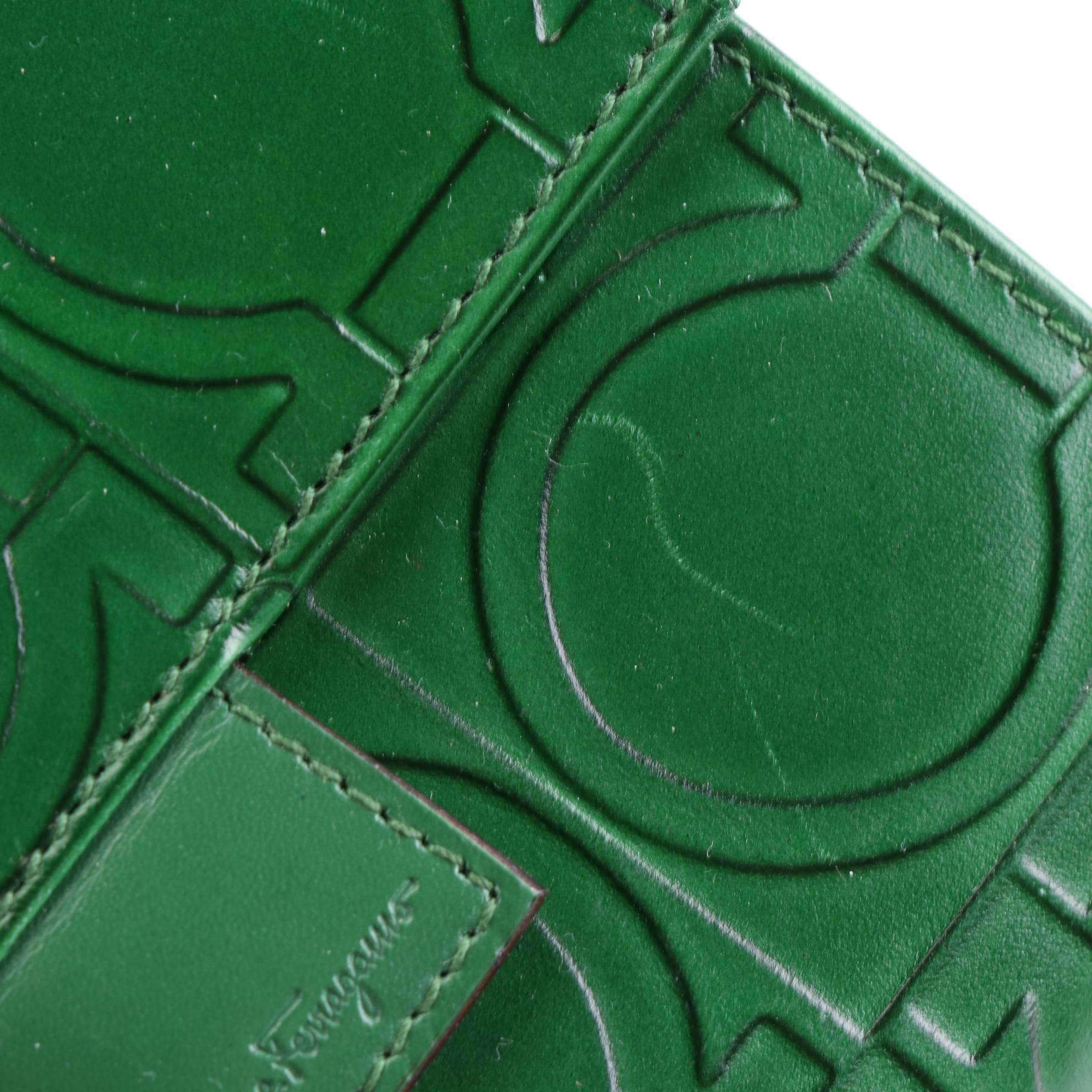 Salvatore Ferragamo Gancini Embossed Handbag and Wallet in Green Leather