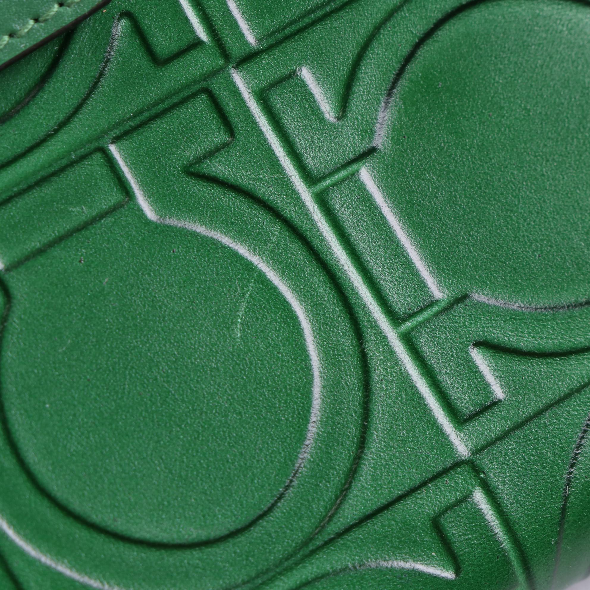 Salvatore Ferragamo Gancini Embossed Handbag and Wallet in Green Leather