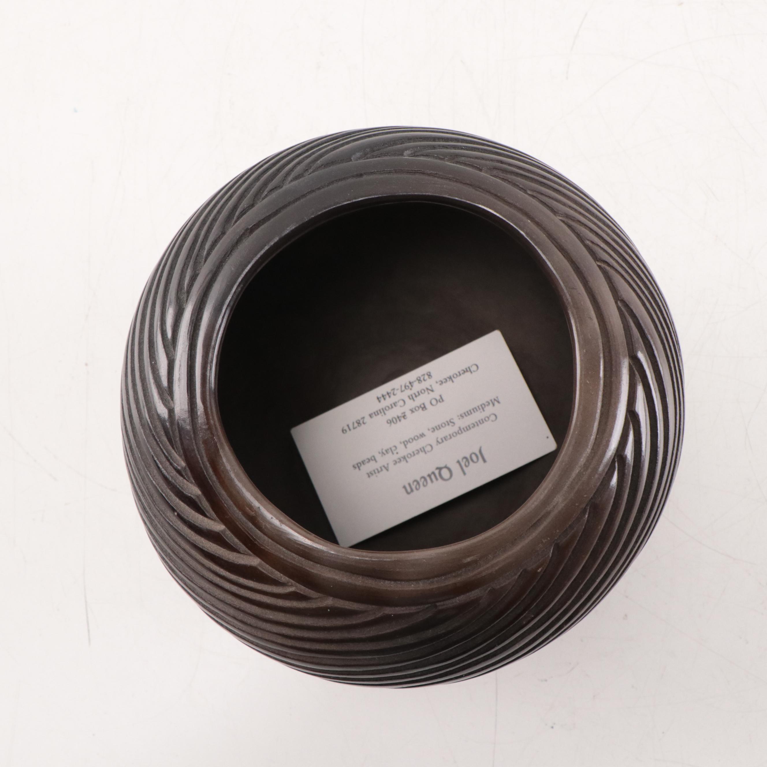 Joel Queen Cherokee Carved Earthenware Vessel, Late 20th Century