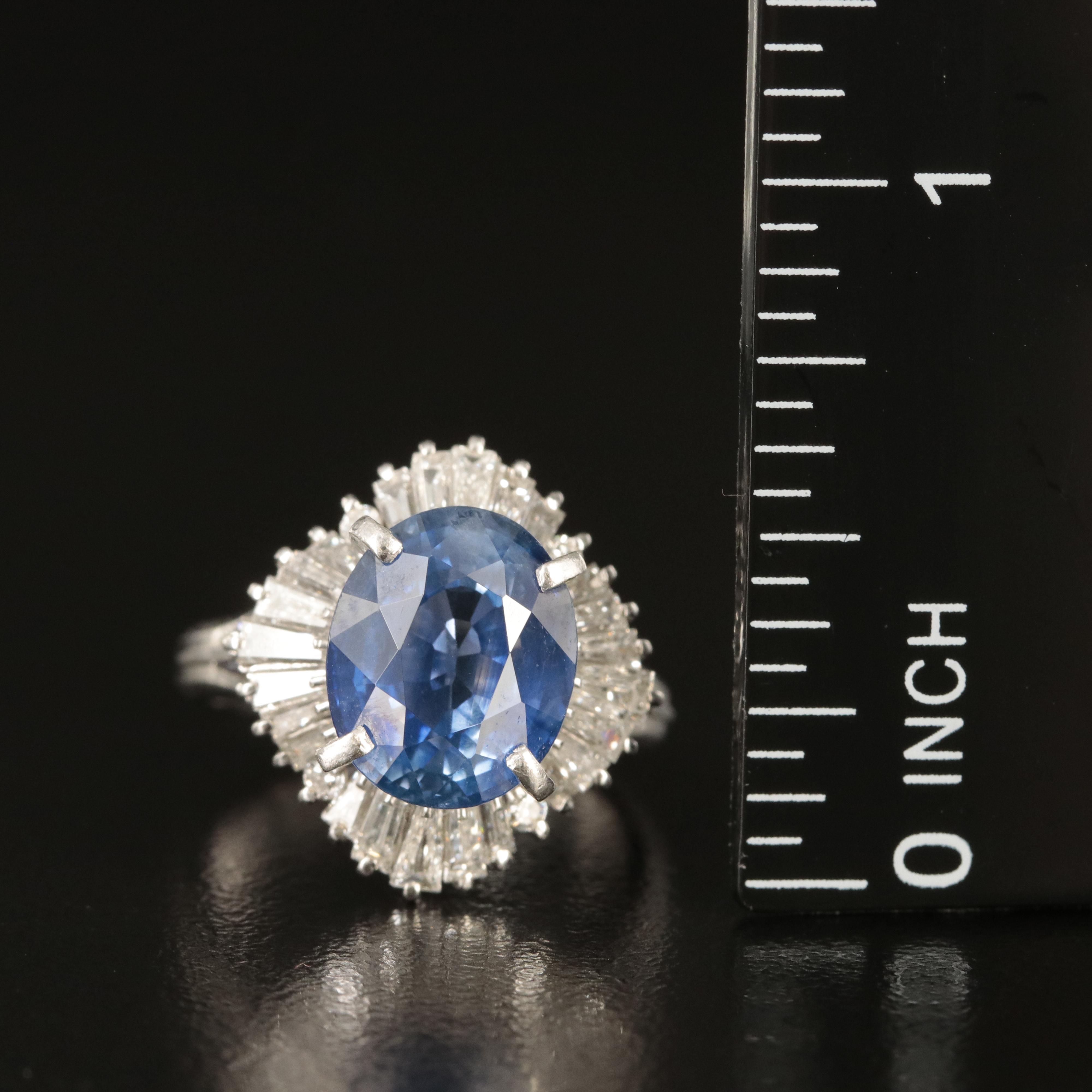 Platinum 6.01 CT Ceylon Sapphire and 1.31 CTW Diamond Ring with GIA Report