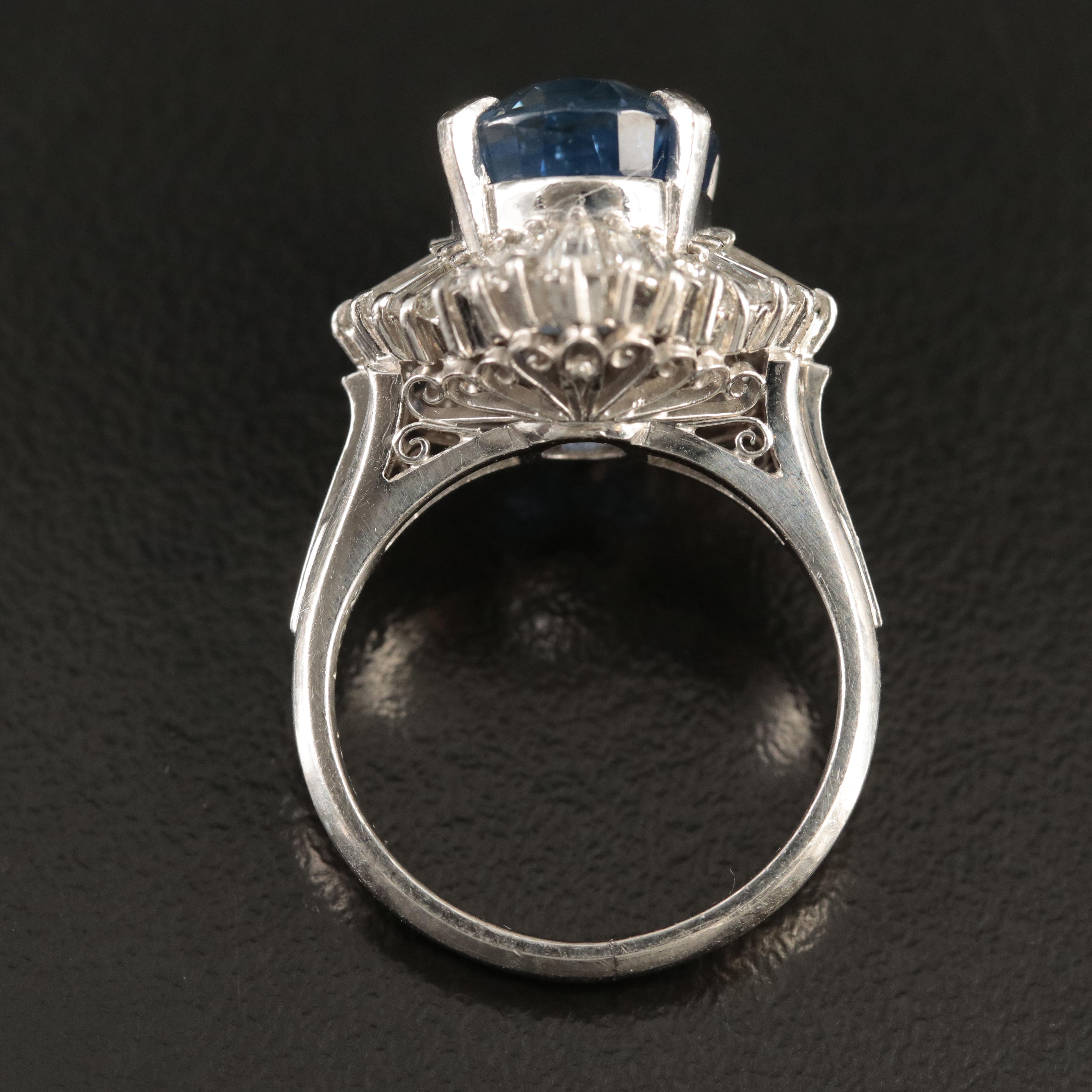 Platinum 6.01 CT Ceylon Sapphire and 1.31 CTW Diamond Ring with GIA Report