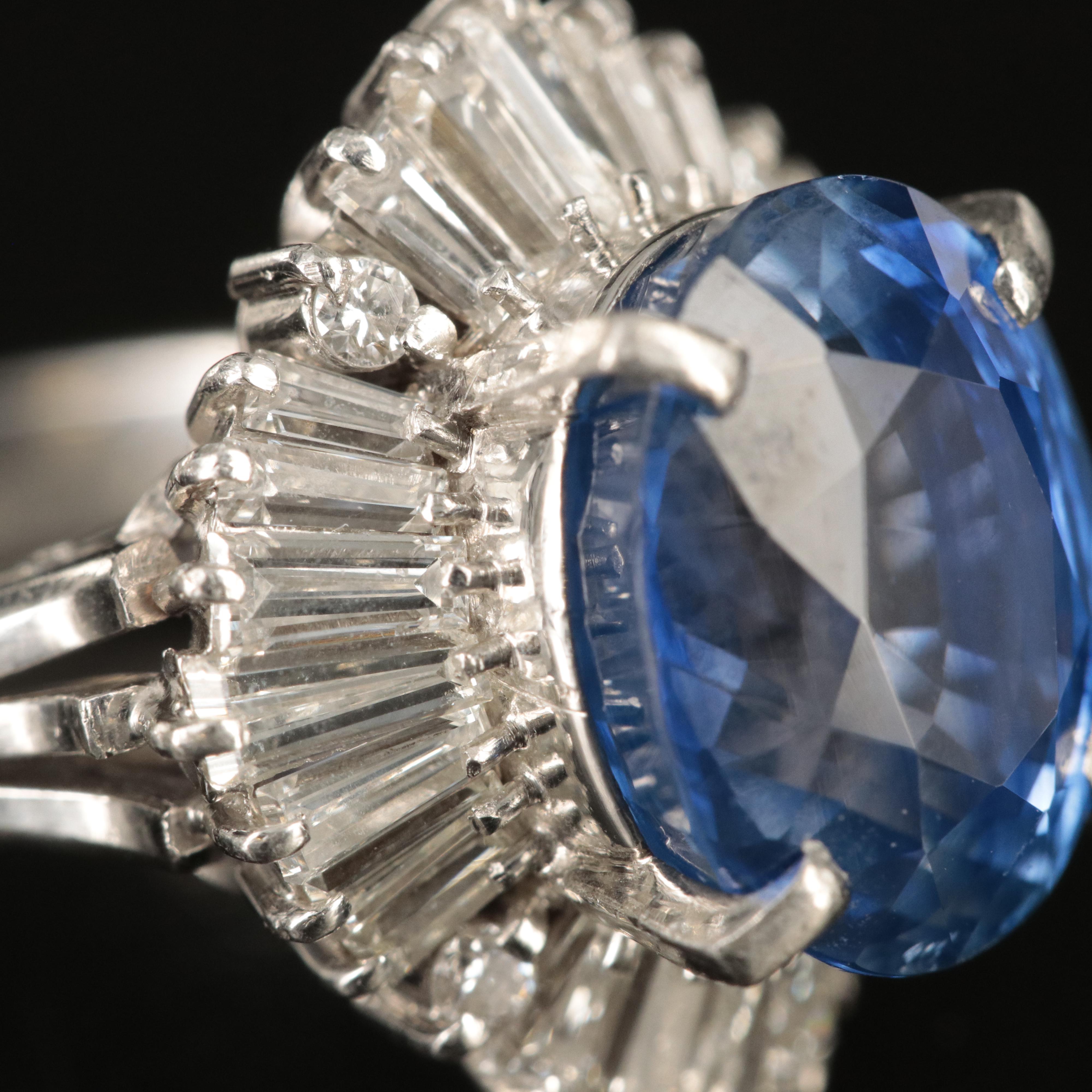 Platinum 6.01 CT Ceylon Sapphire and 1.31 CTW Diamond Ring with GIA Report