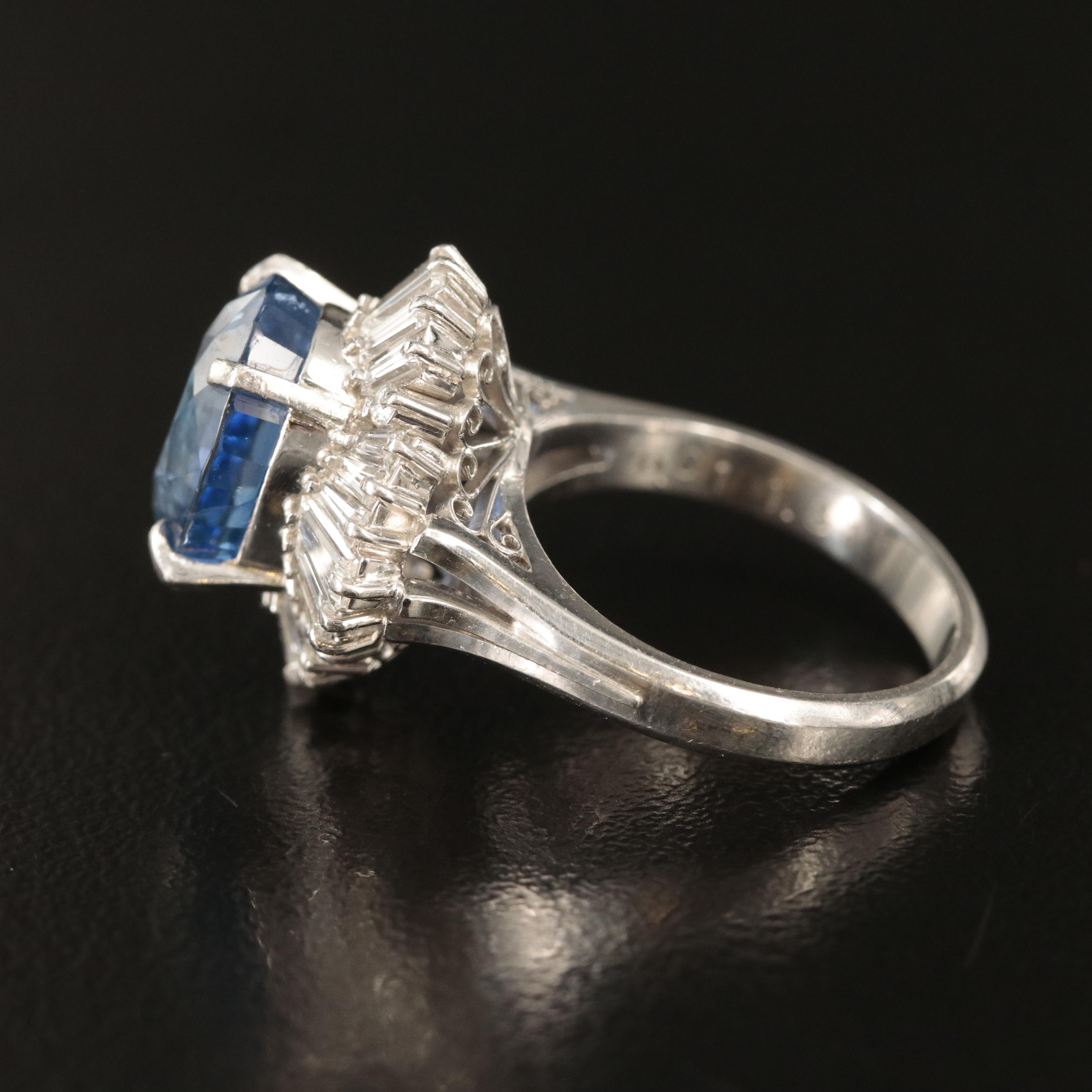Platinum 6.01 CT Ceylon Sapphire and 1.31 CTW Diamond Ring with GIA Report