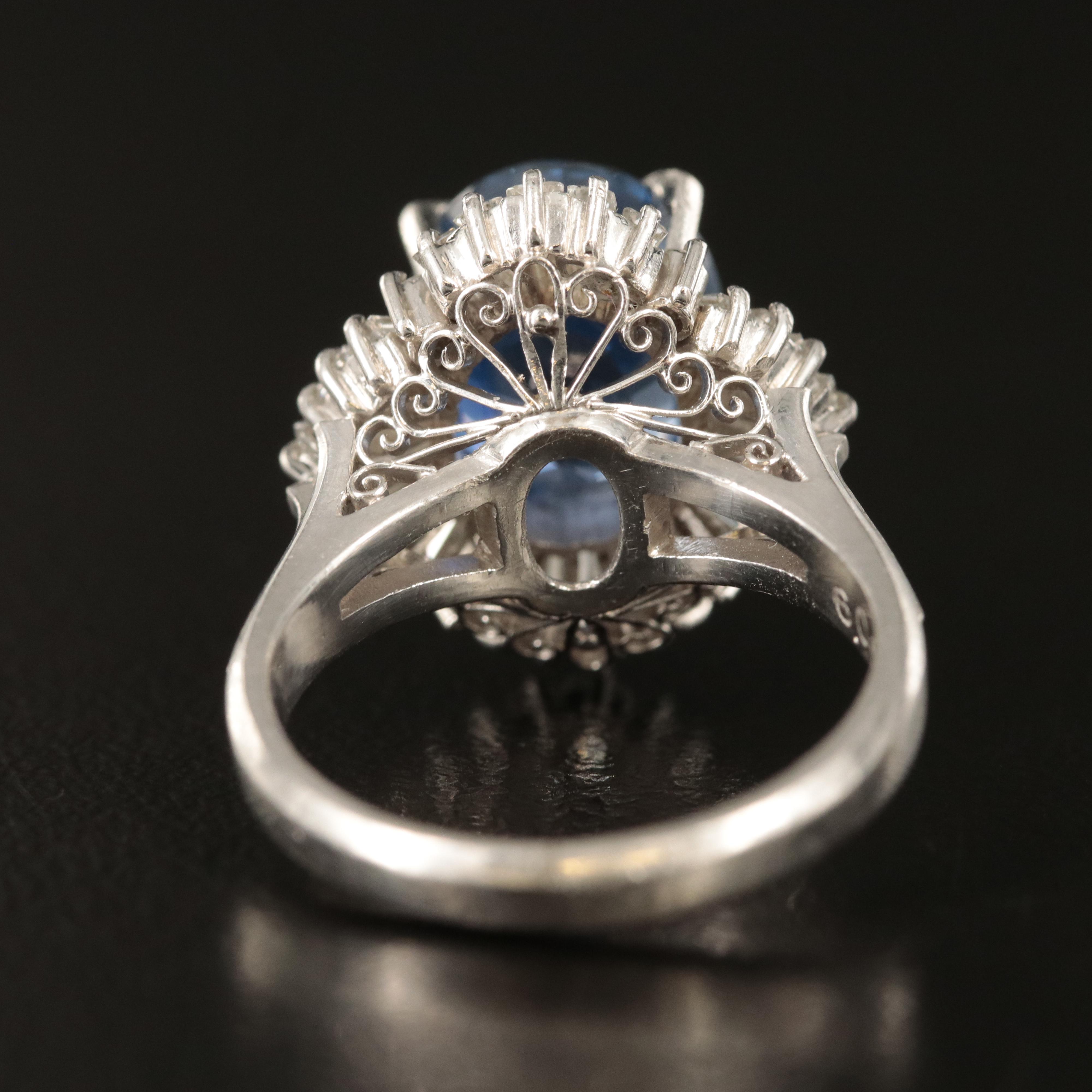 Platinum 6.01 CT Ceylon Sapphire and 1.31 CTW Diamond Ring with GIA Report