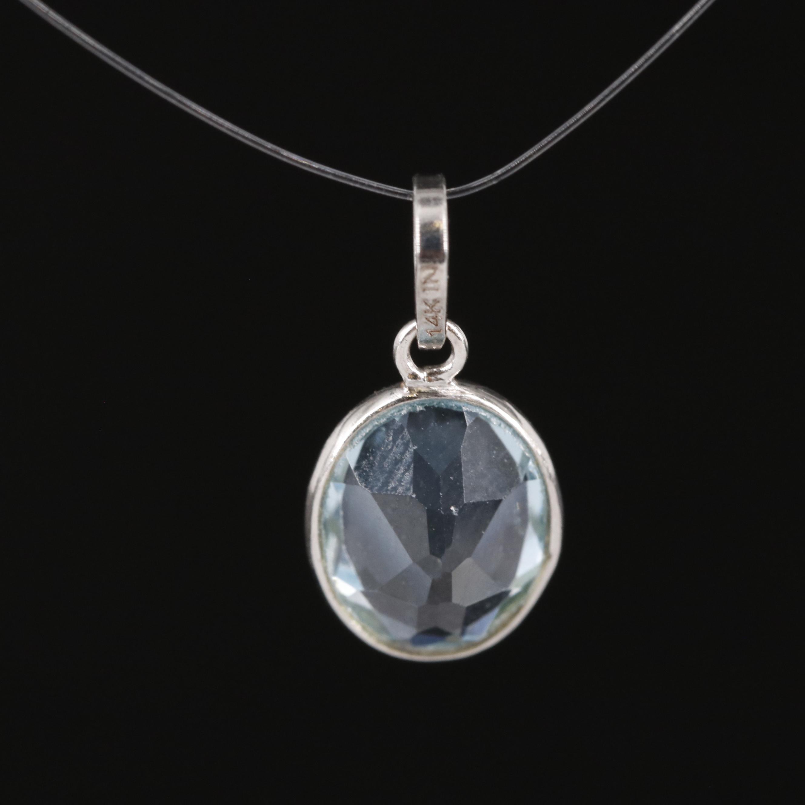 14K Blue Topaz Pendant