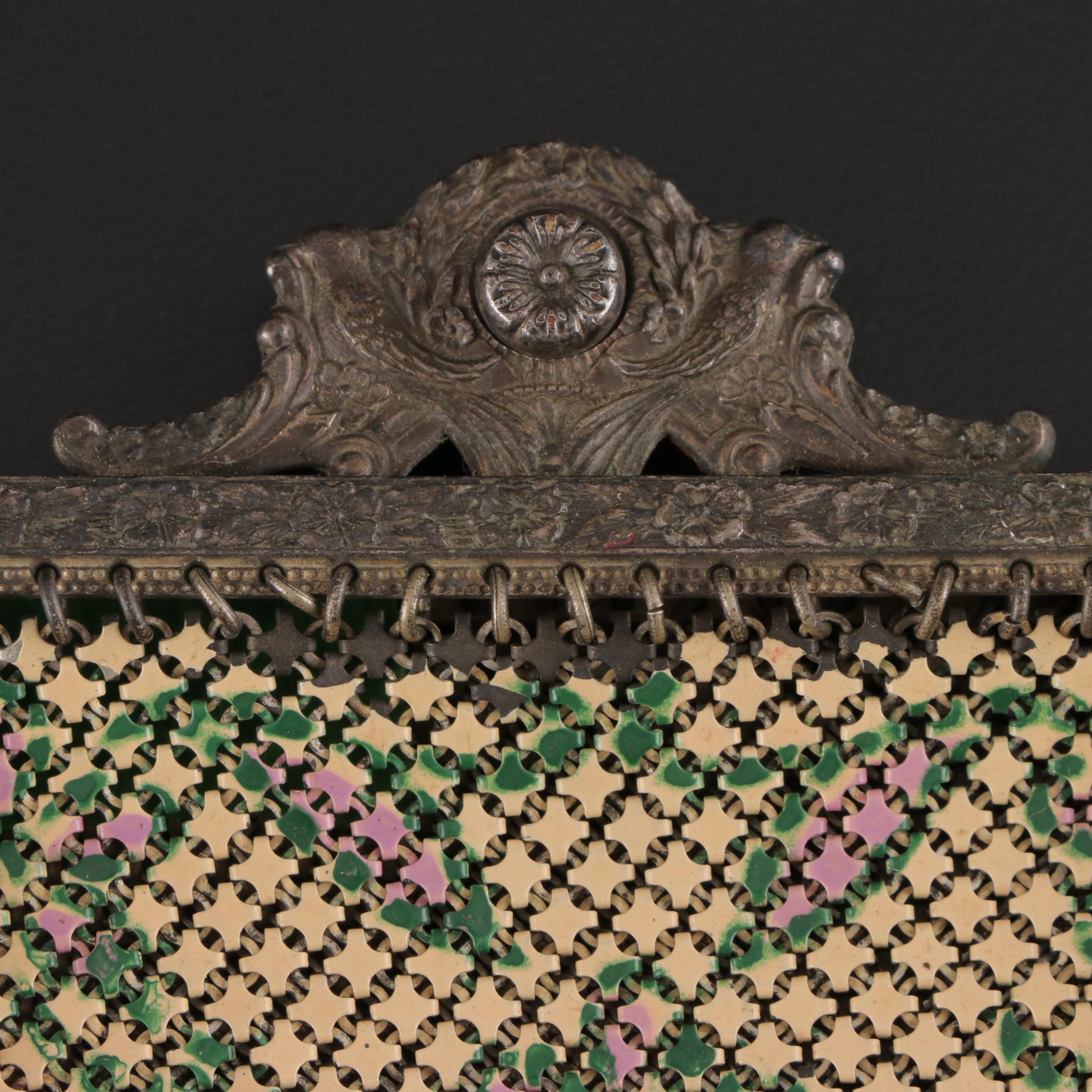 Mandalian Mfg. Co. Floral Metal and Enamel Mesh Frame Bag