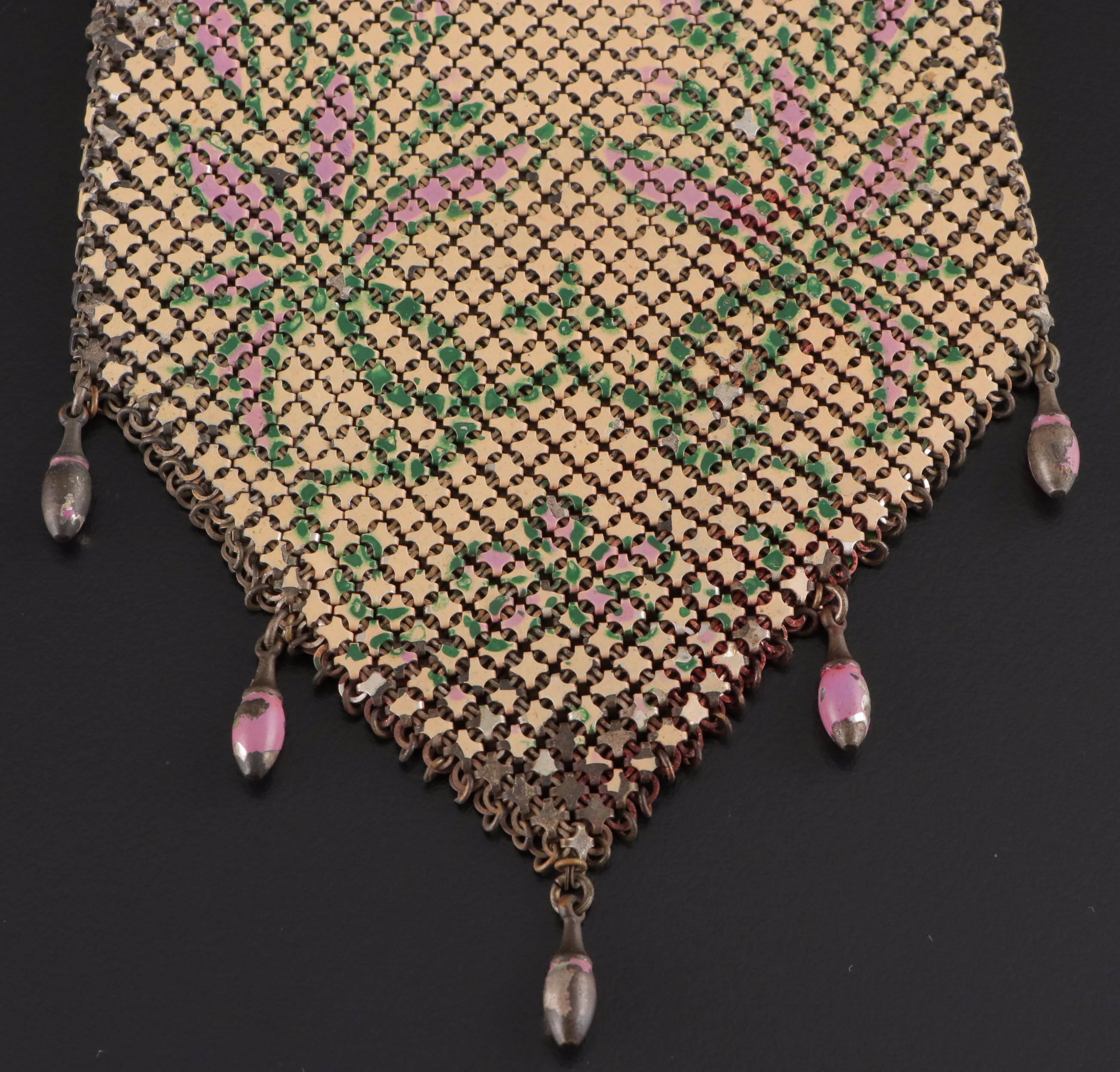 Mandalian Mfg. Co. Floral Metal and Enamel Mesh Frame Bag