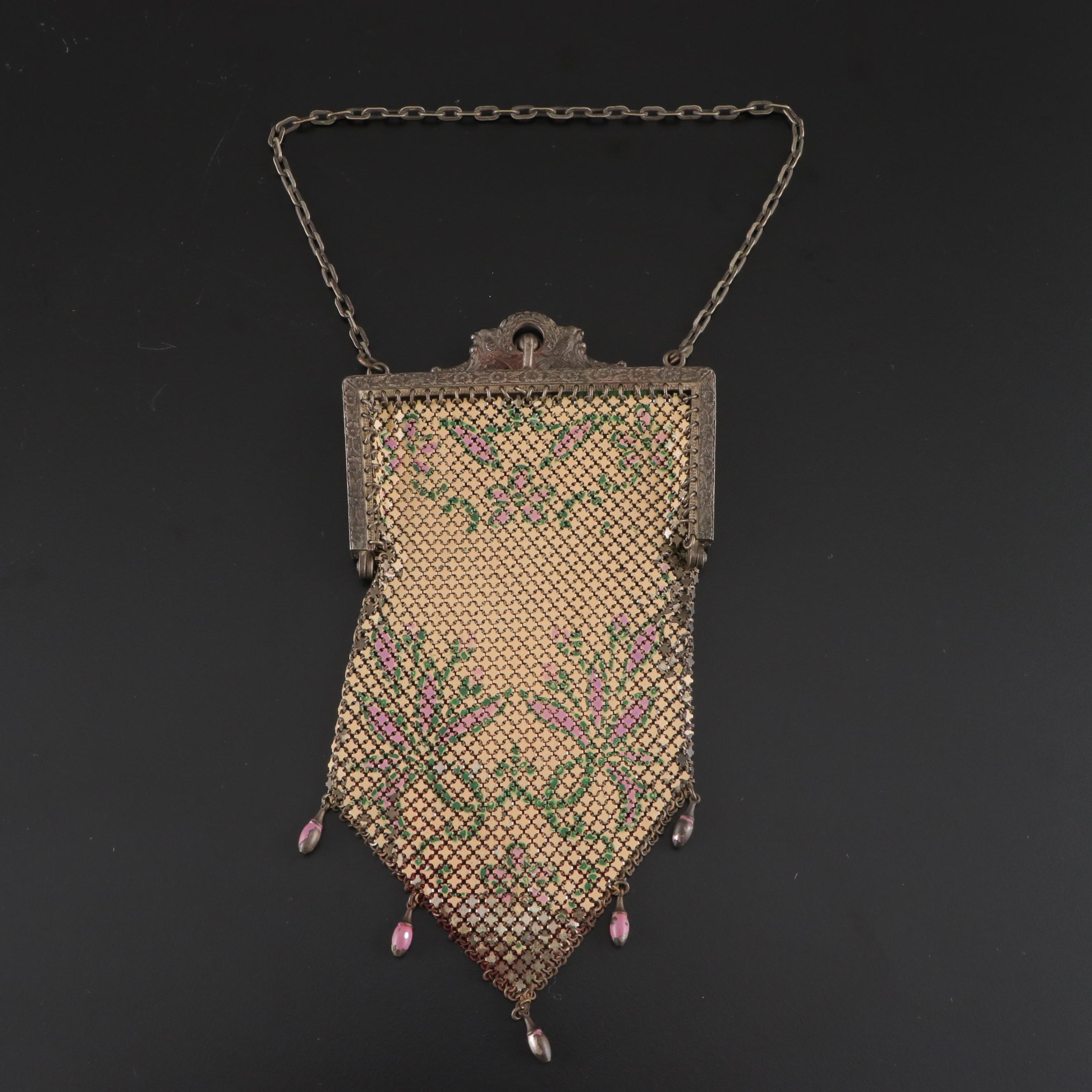 Mandalian Mfg. Co. Floral Metal and Enamel Mesh Frame Bag