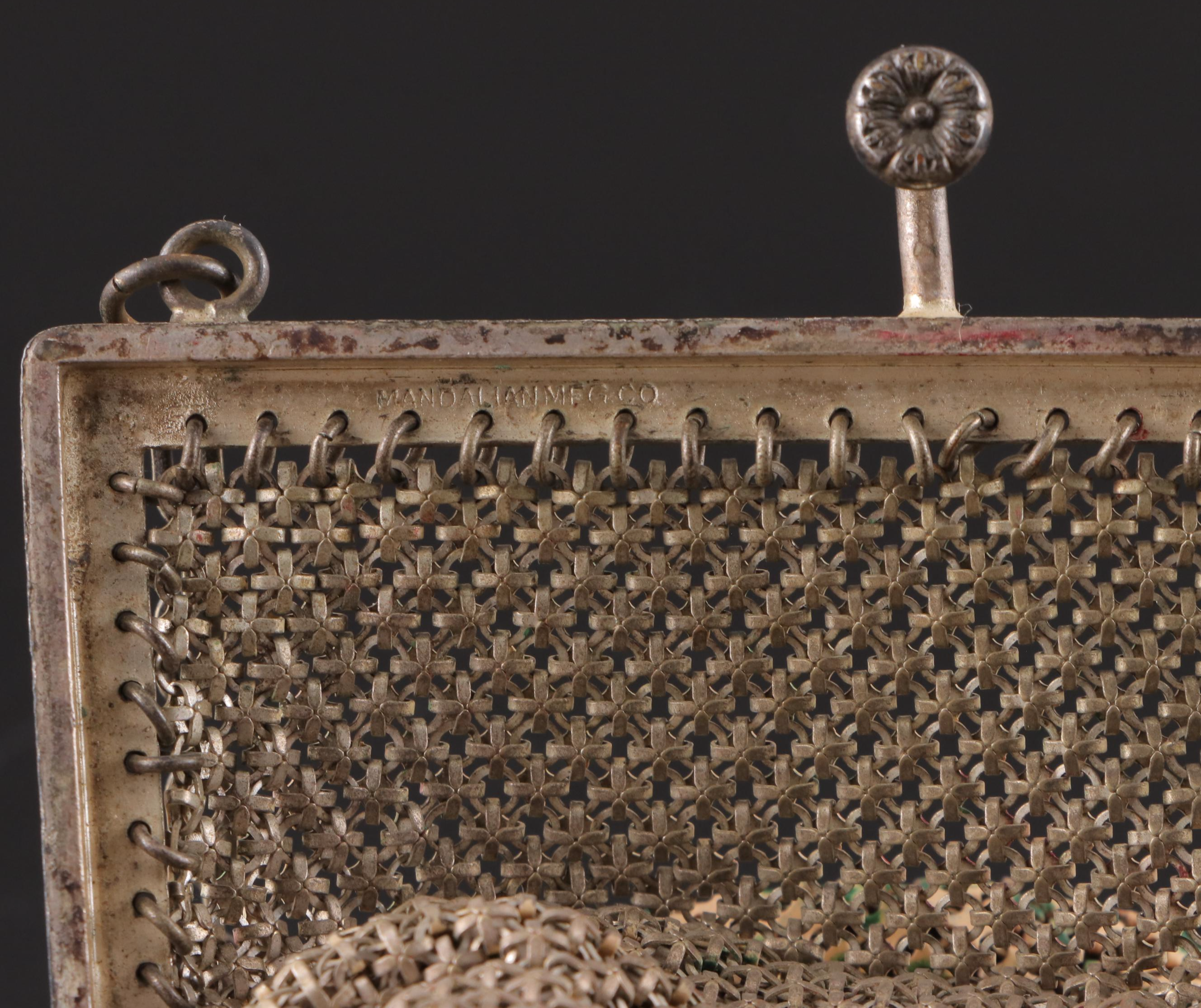 Mandalian Mfg. Co. Floral Metal and Enamel Mesh Frame Bag