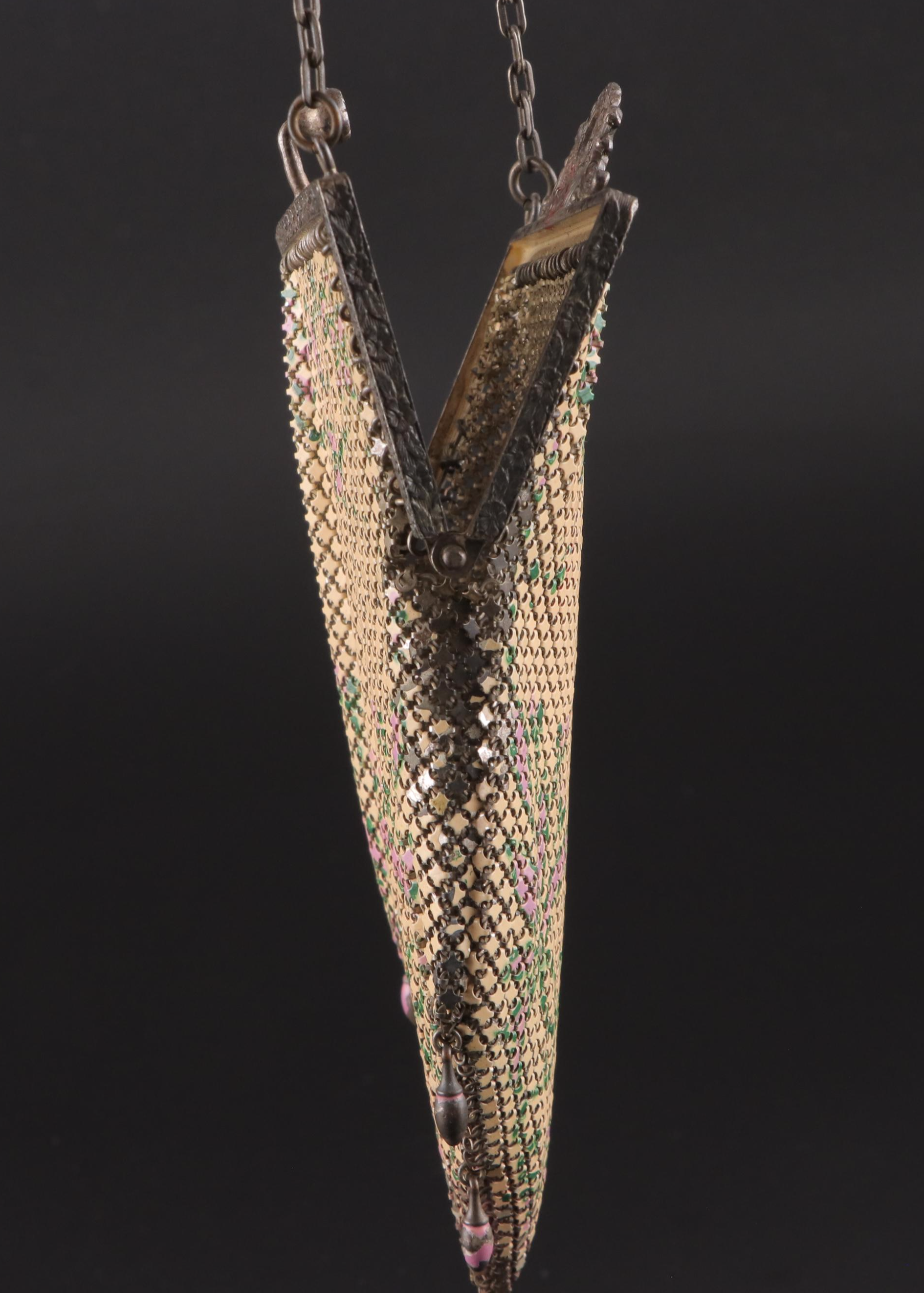 Mandalian Mfg. Co. Floral Metal and Enamel Mesh Frame Bag