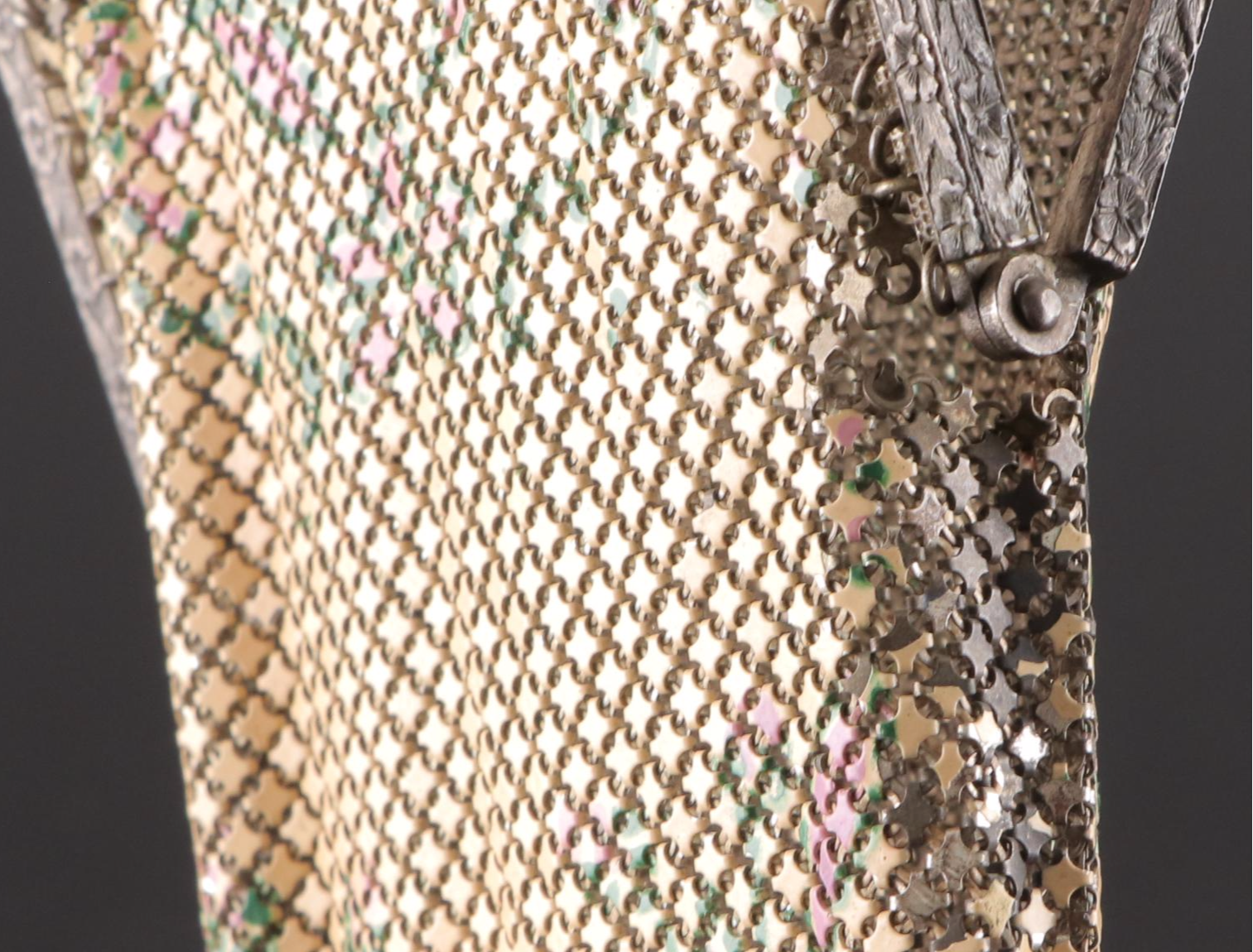 Mandalian Mfg. Co. Floral Metal and Enamel Mesh Frame Bag