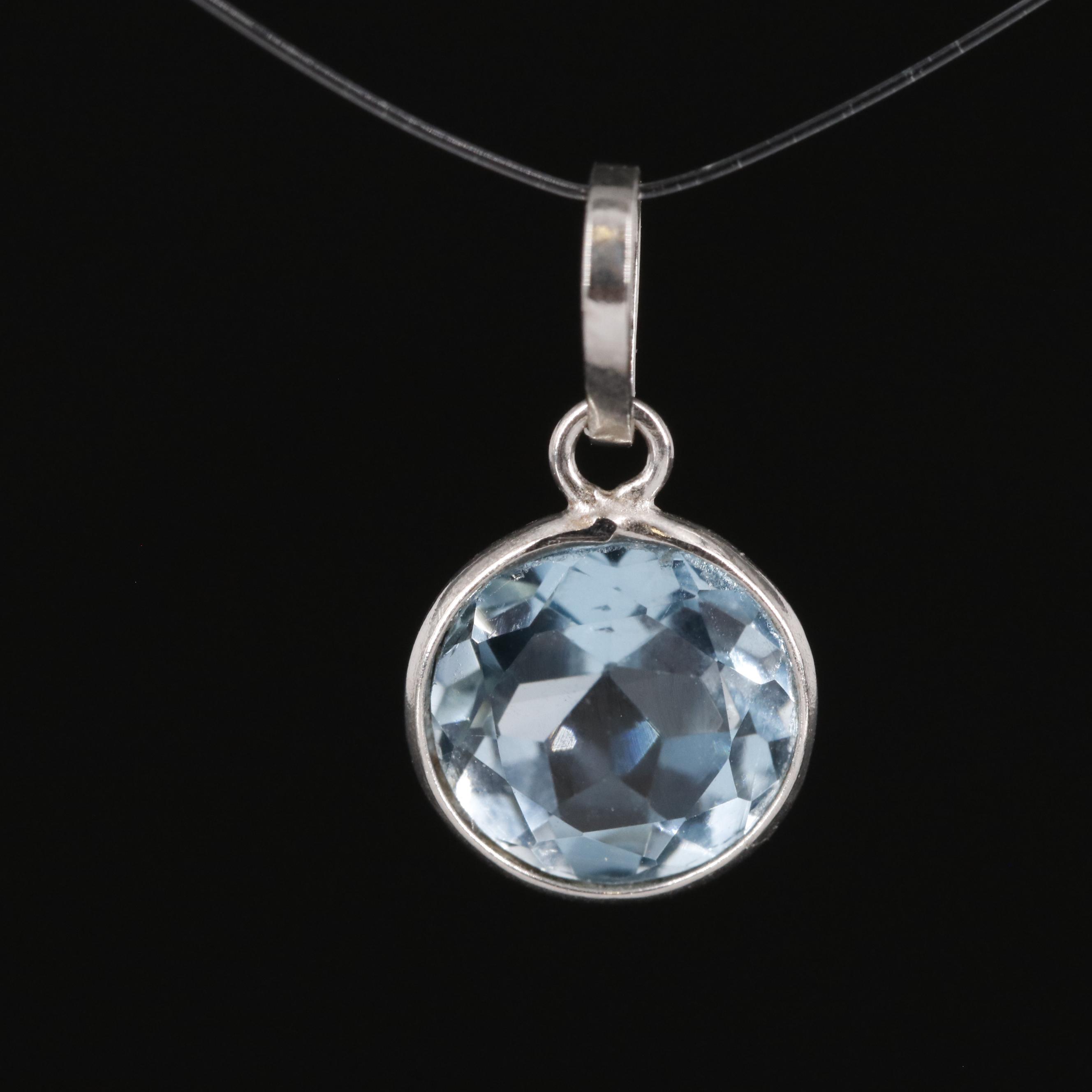 14K Blue Topaz Pendant