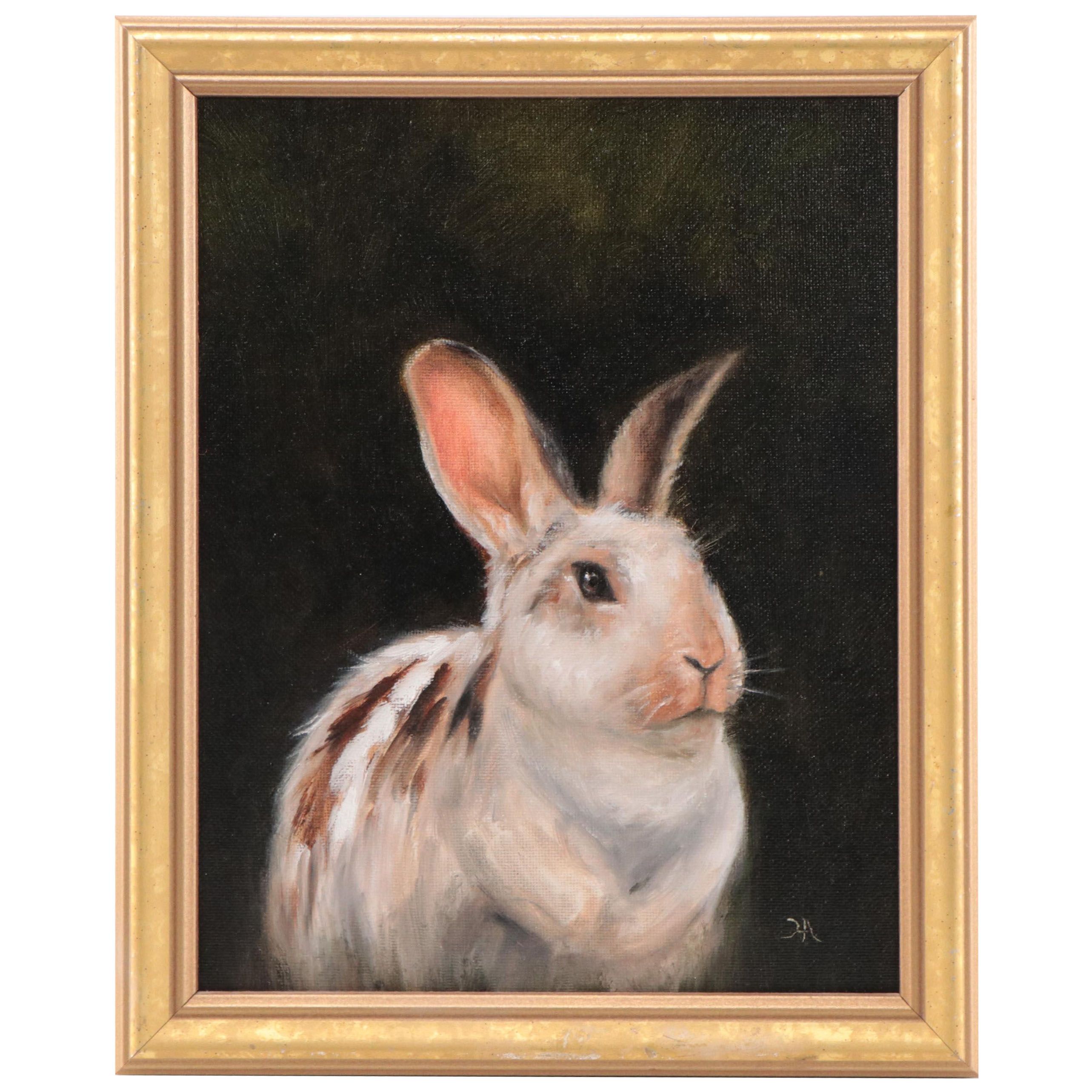 Houra H. Alghizzi Oil Painting "Bella the Bunny," 2023