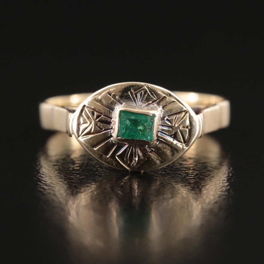 Antique 10K Emerald Ring with Engraved Details