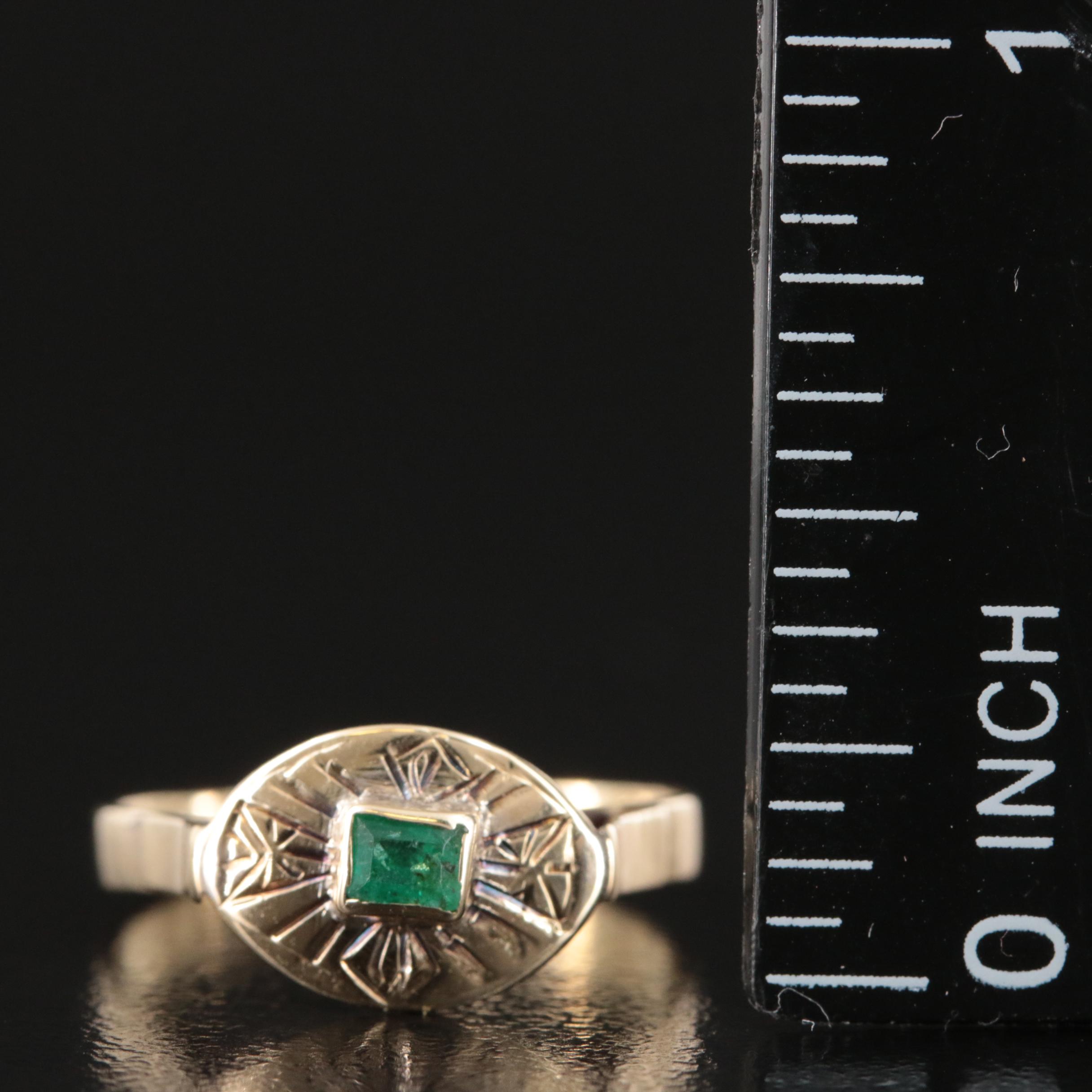 Antique 10K Emerald Ring with Engraved Details