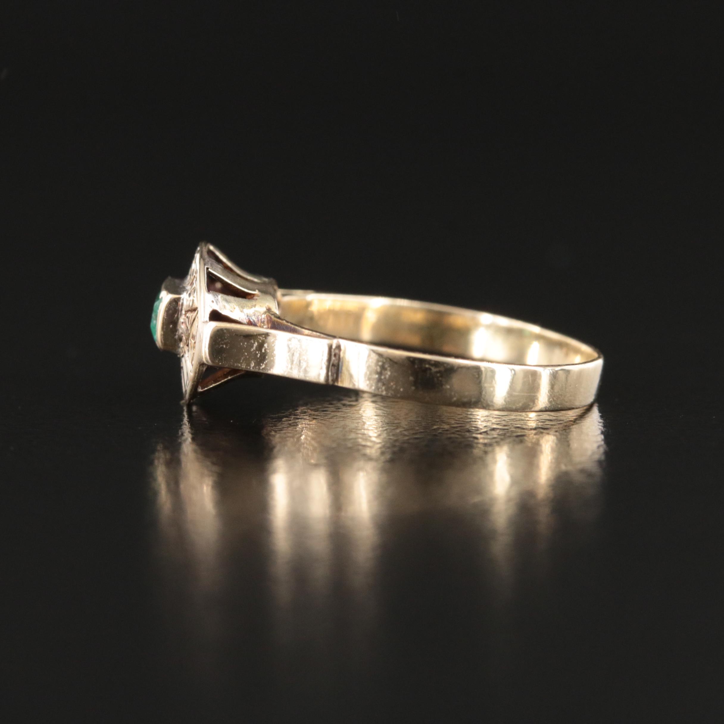 Antique 10K Emerald Ring with Engraved Details