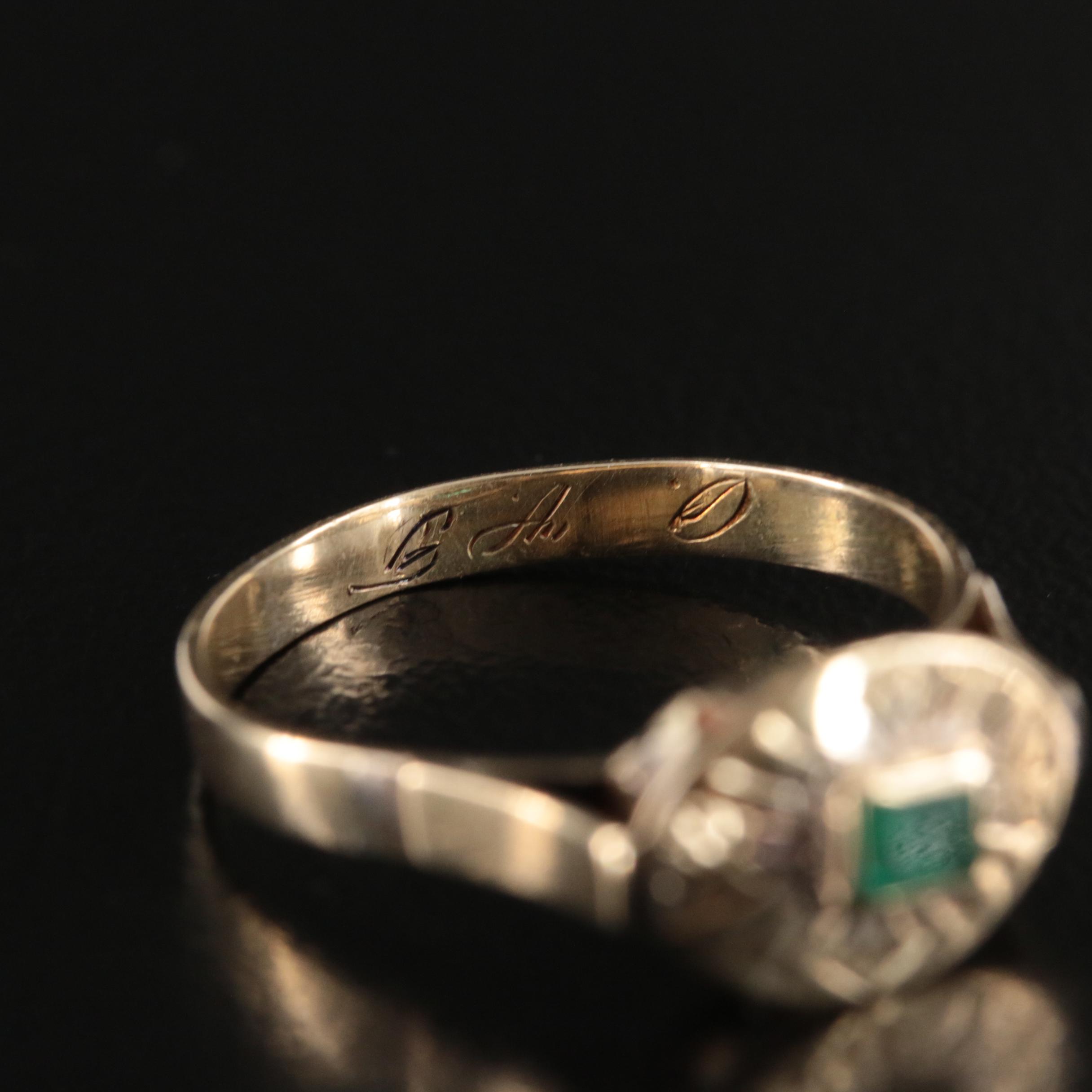 Antique 10K Emerald Ring with Engraved Details
