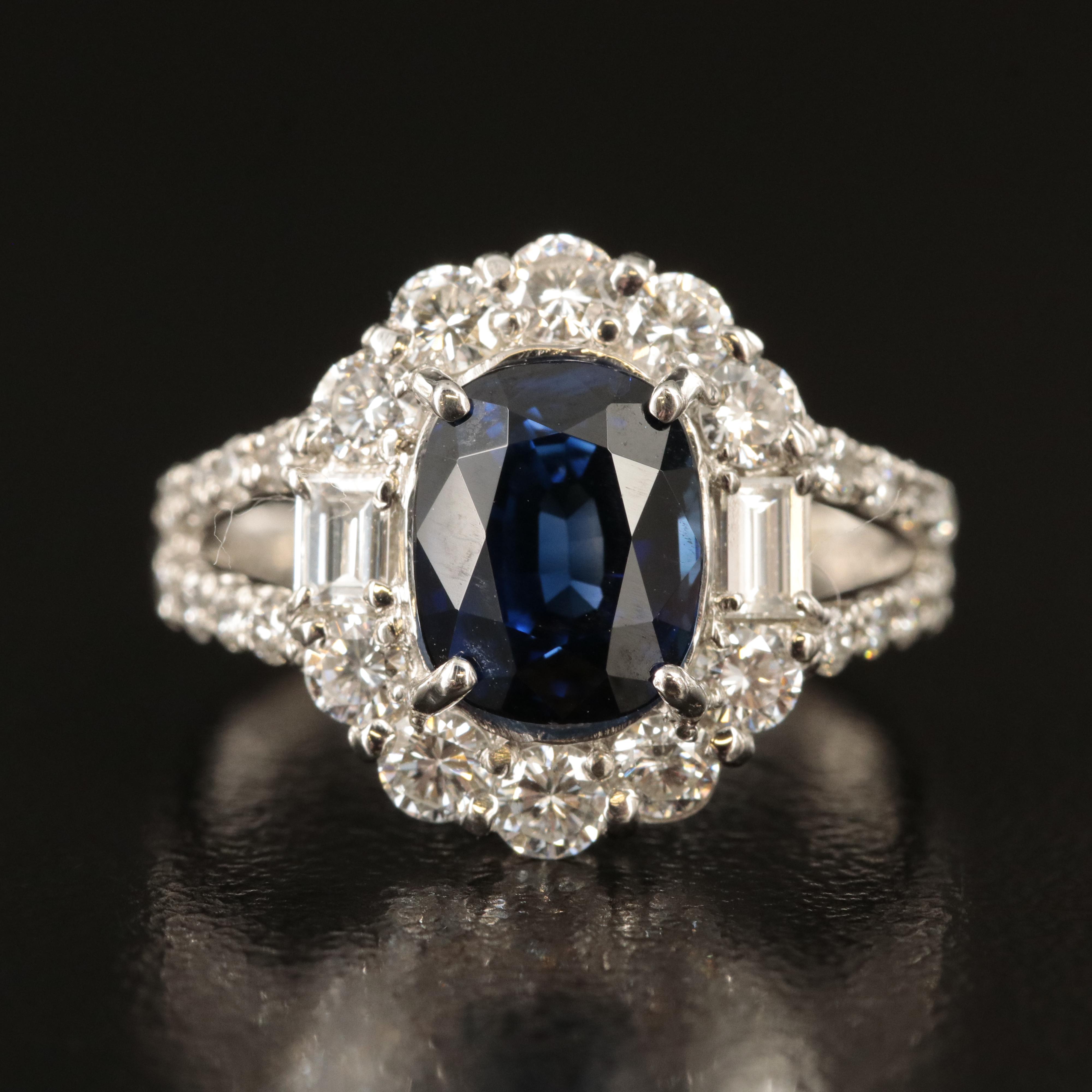 Platinum 3.06 CT Madagascan Sapphire and 1.08 CTW Diamond Ring with GIA Report