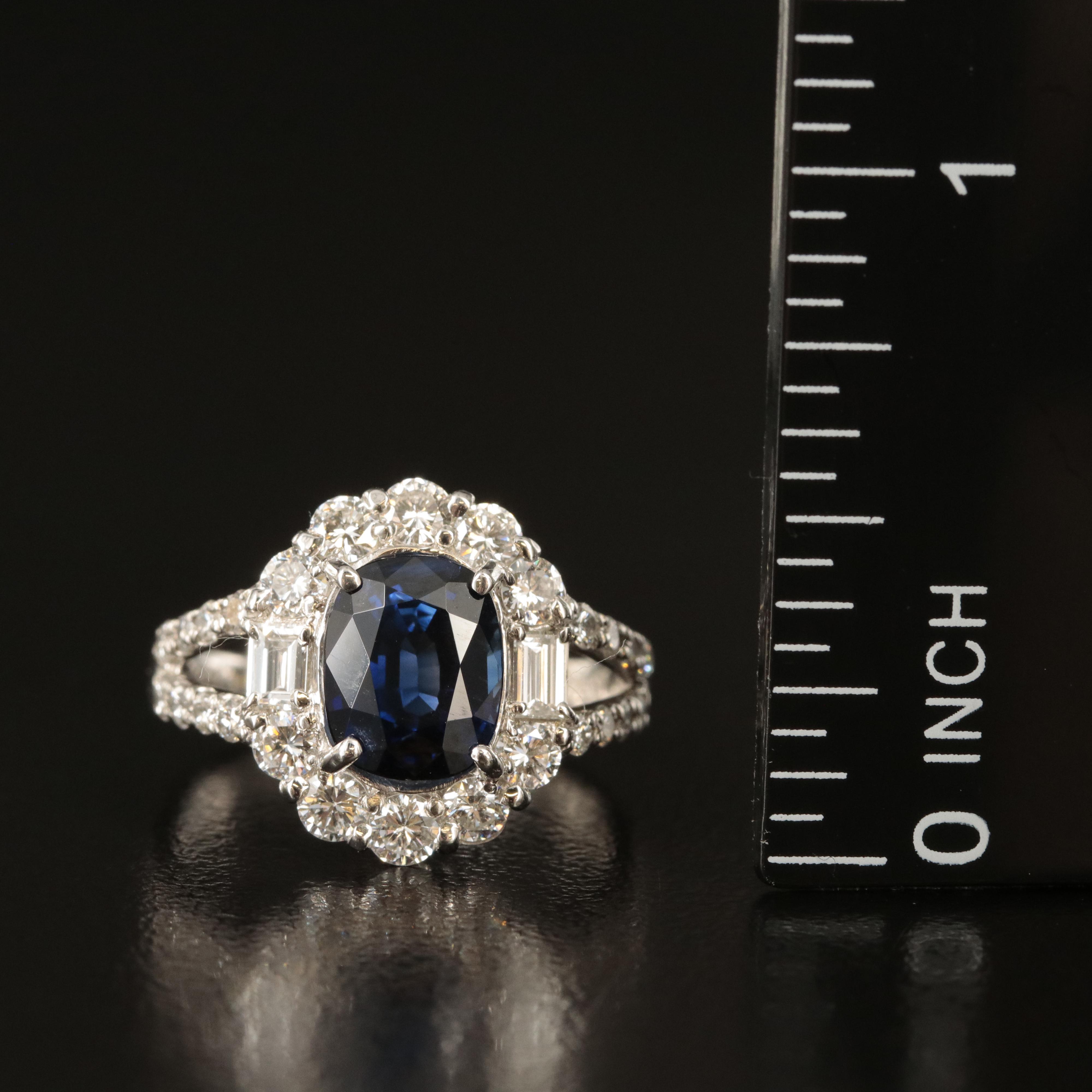 Platinum 3.06 CT Madagascan Sapphire and 1.08 CTW Diamond Ring with GIA Report