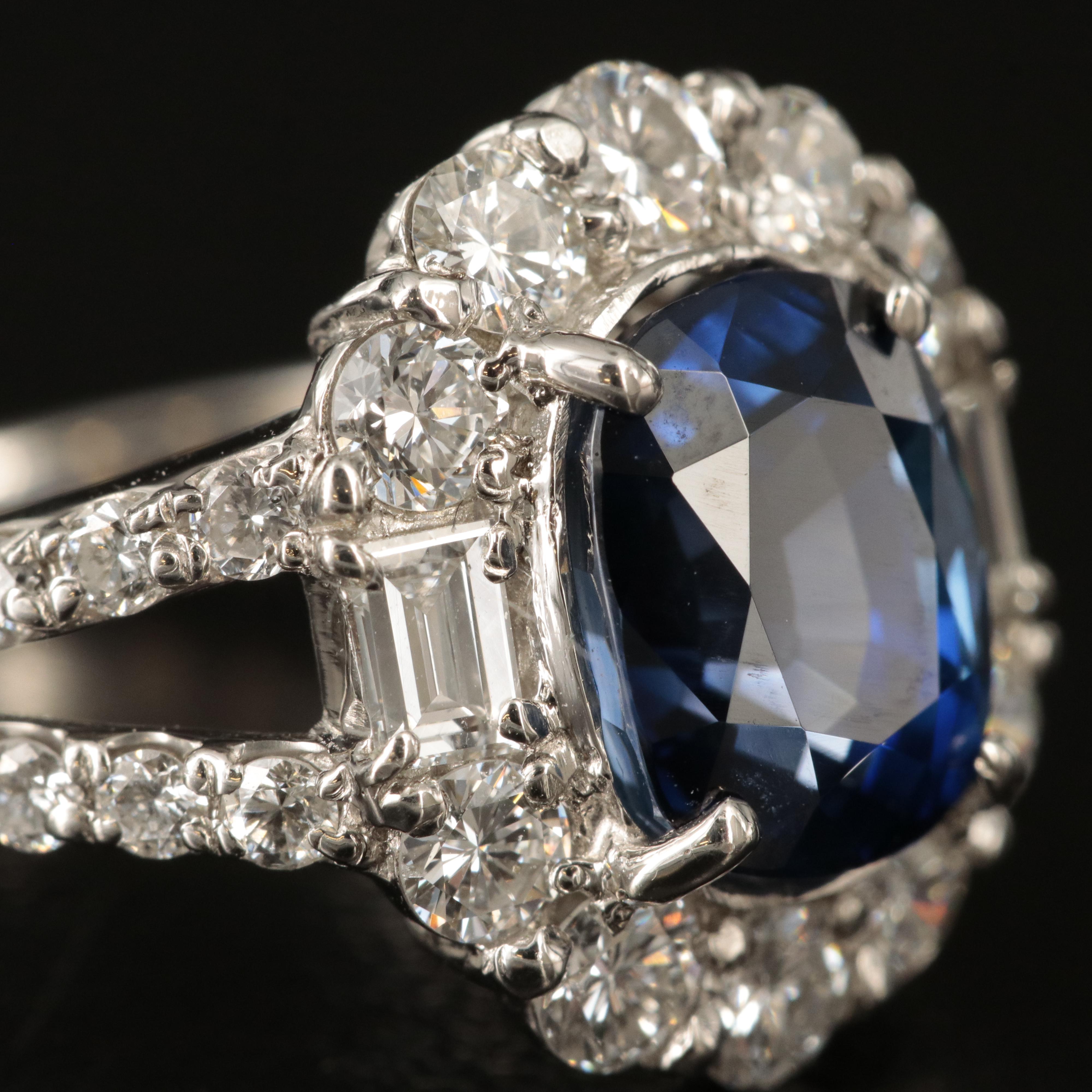 Platinum 3.06 CT Madagascan Sapphire and 1.08 CTW Diamond Ring with GIA Report