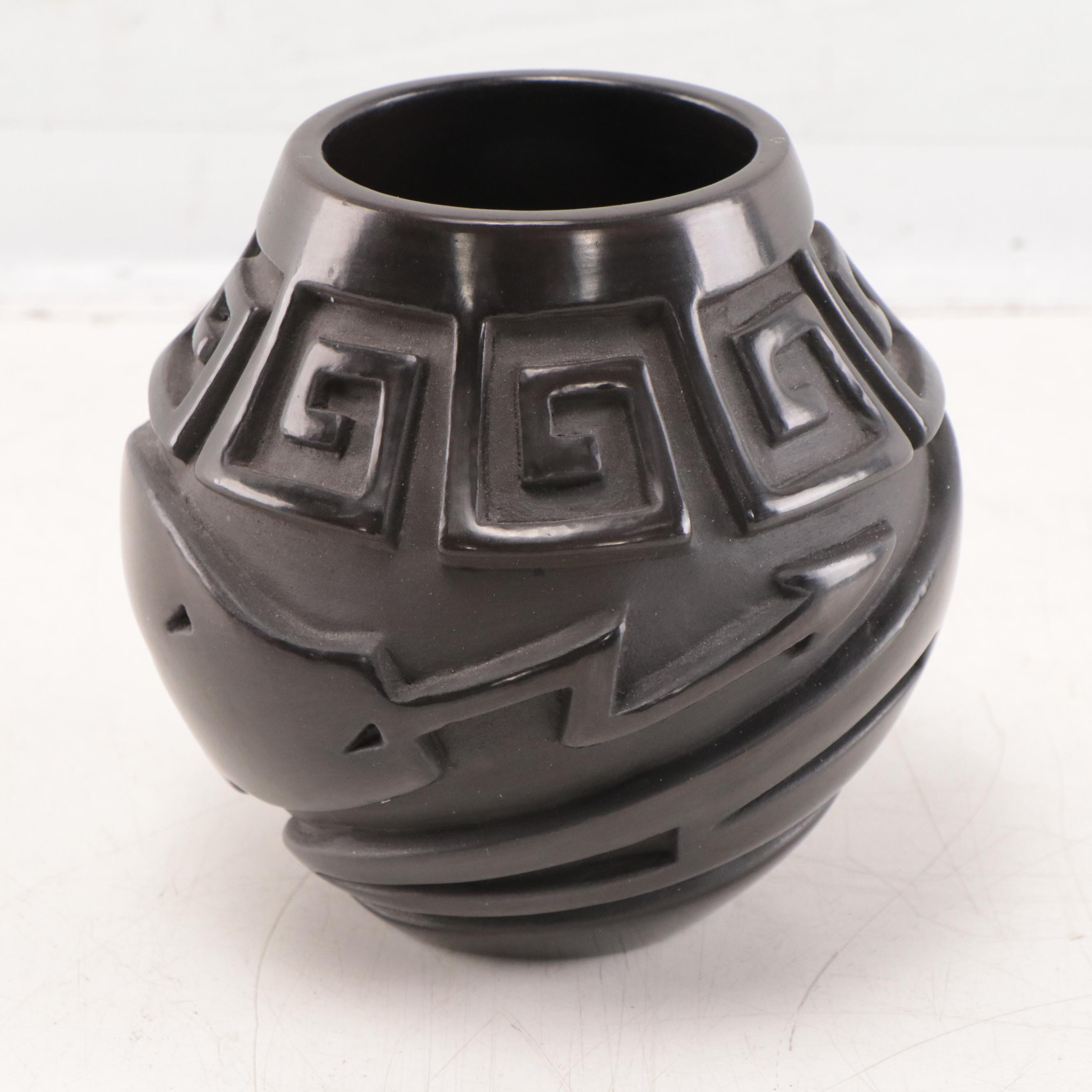 Judy and Lincoln Tafoya Santa Clara Pueblo Carved Blackware Vase