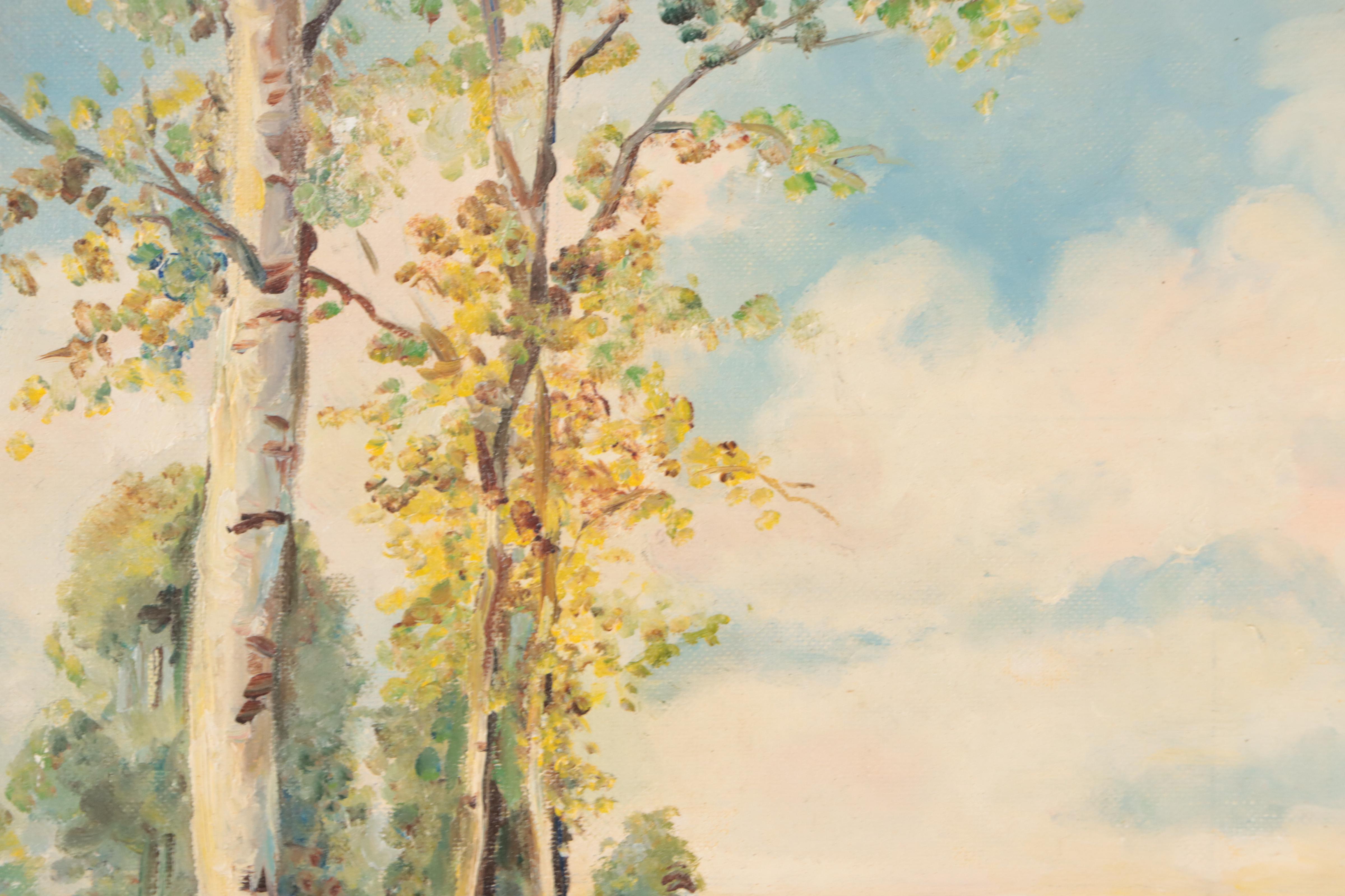 E. Lancaster Landscape With Birches Oil Painting
