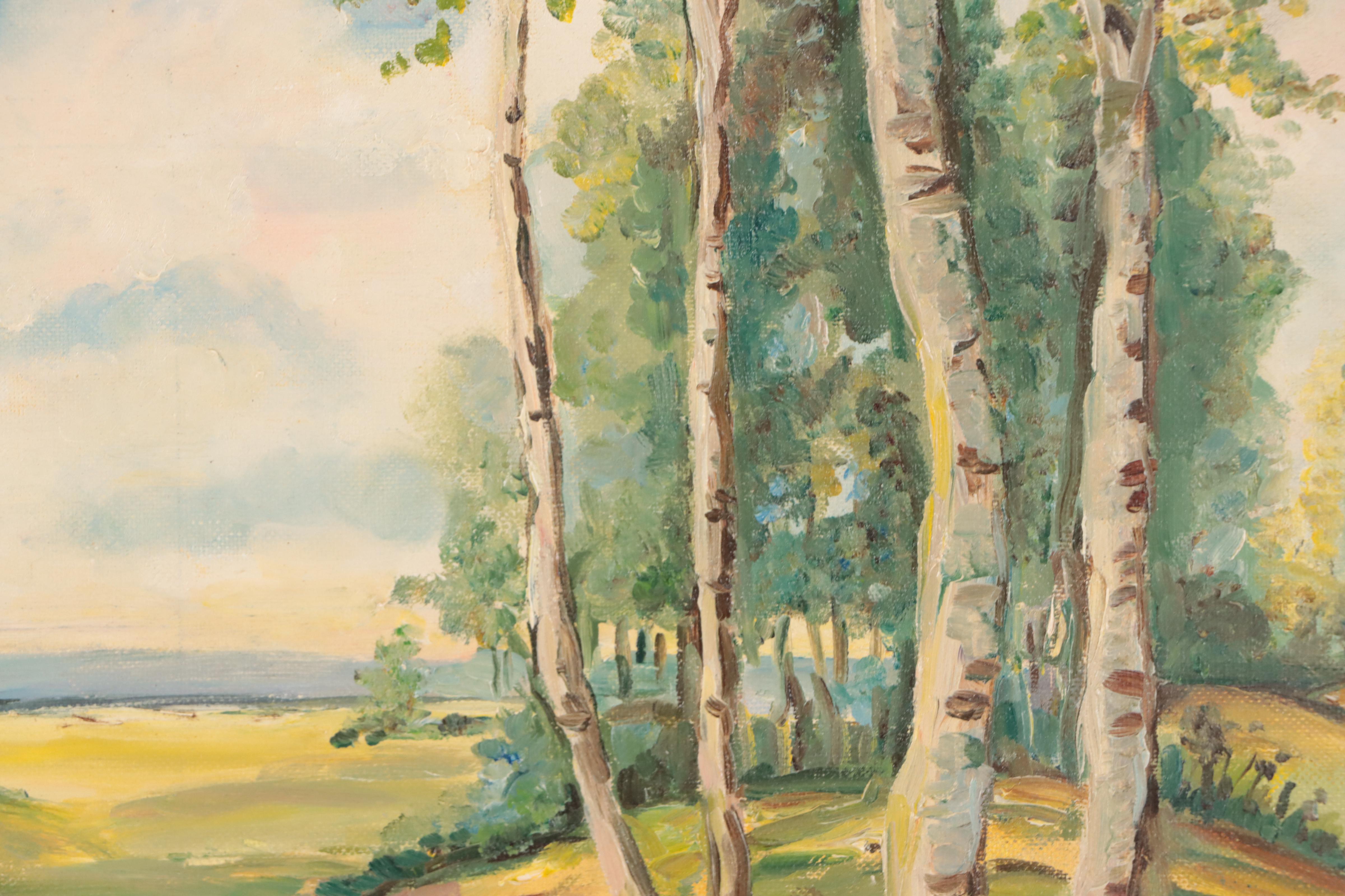 E. Lancaster Landscape With Birches Oil Painting