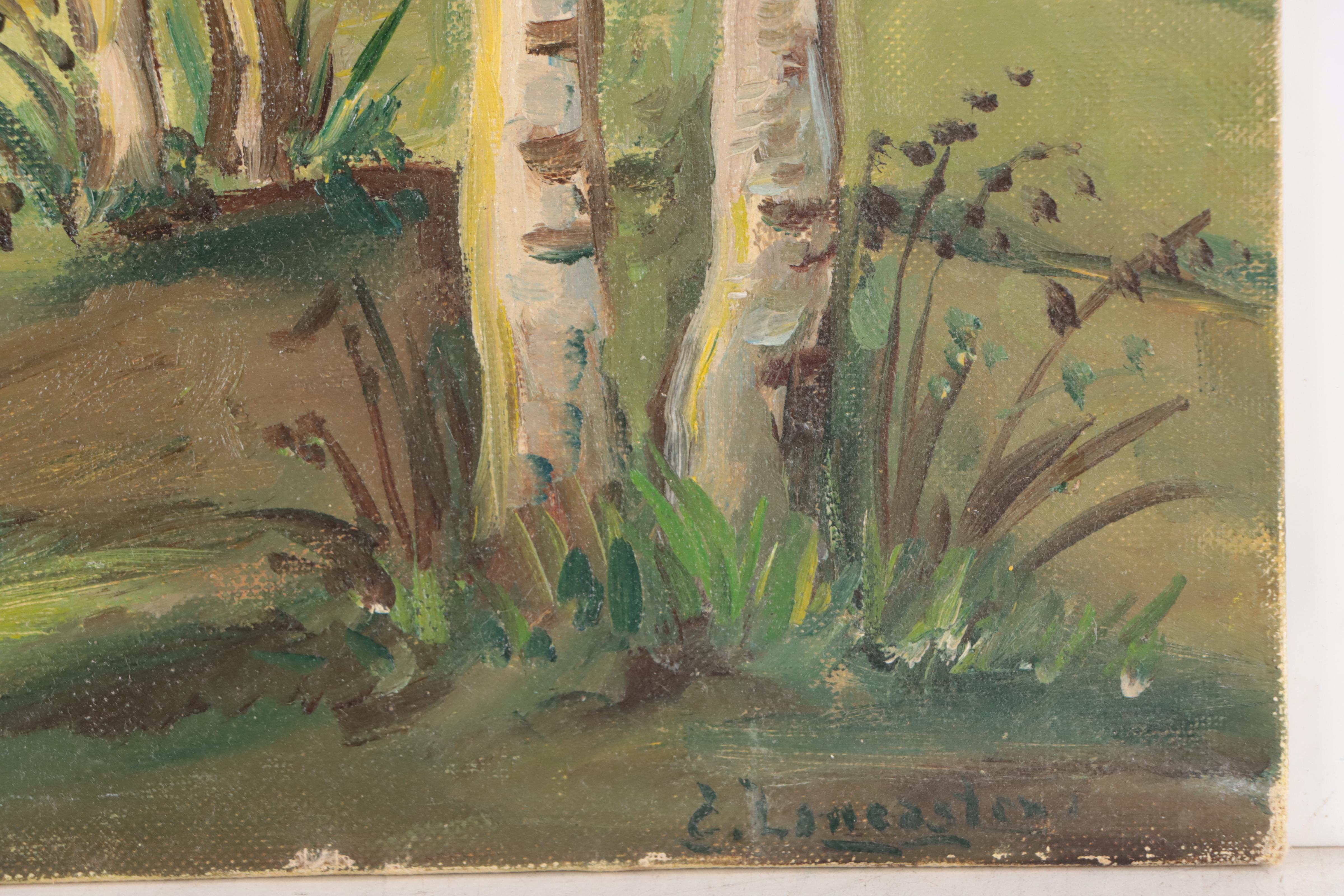 E. Lancaster Landscape With Birches Oil Painting
