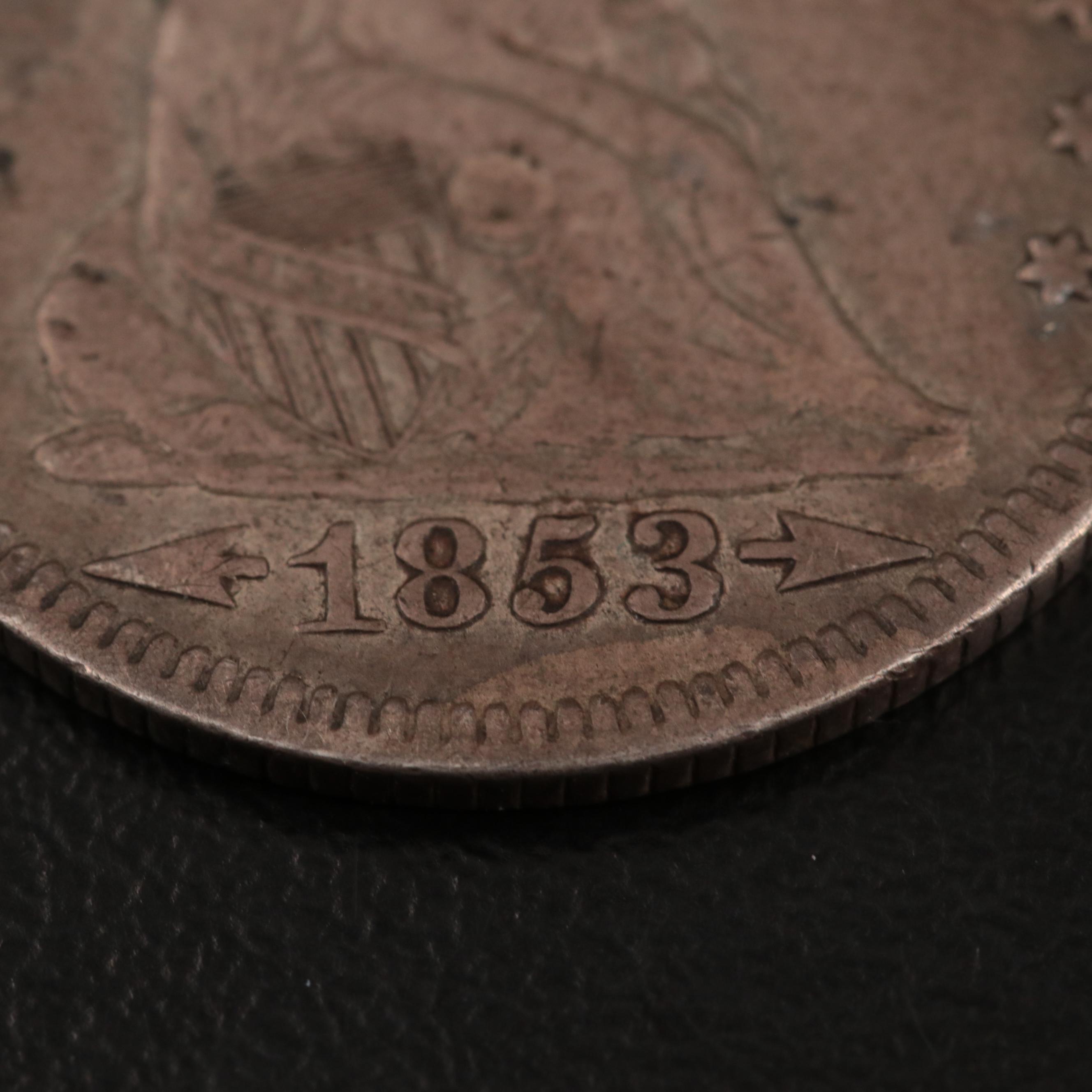 1853 "With Arrows and Rays" Seated Liberty Silver Quarter