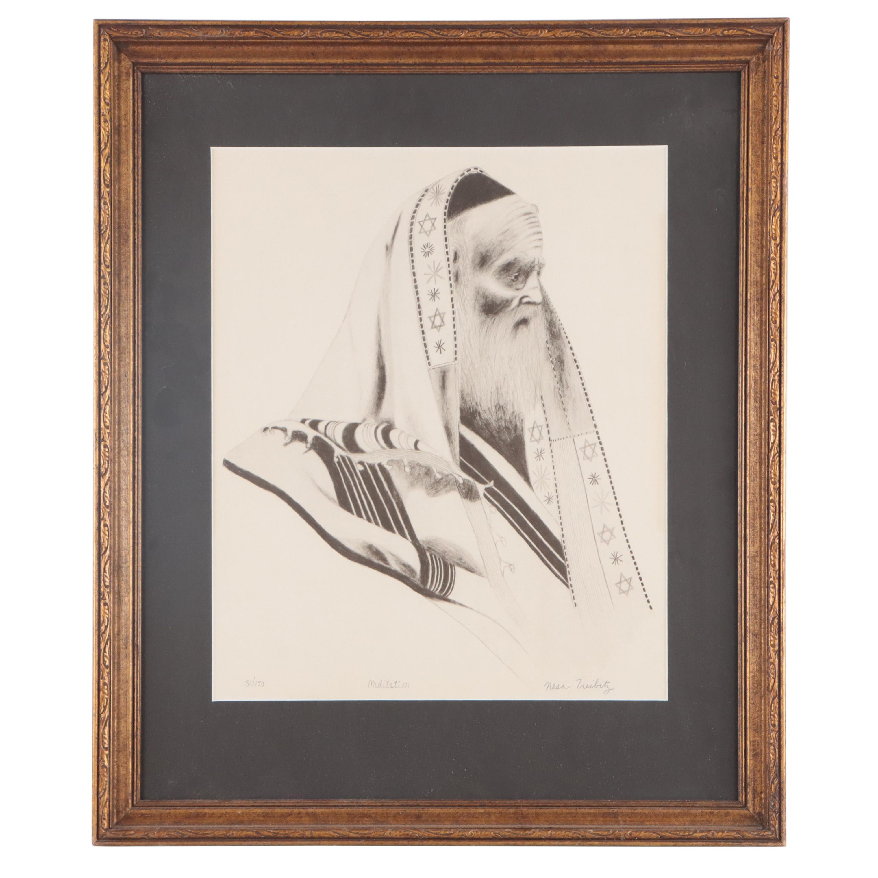Nesa Treibitz Halftone of a Rabbi "Meditation"