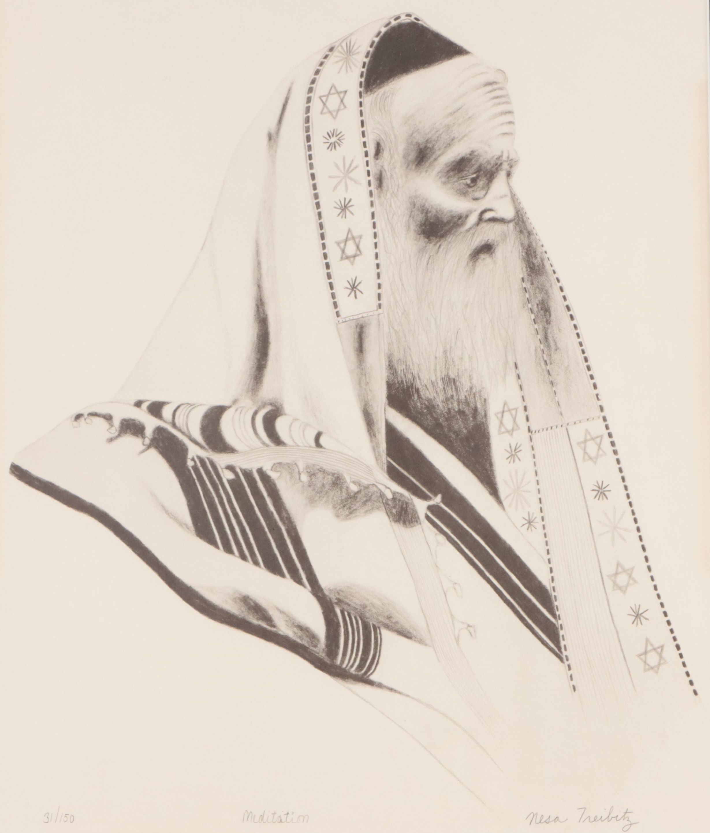 Nesa Treibitz Halftone of a Rabbi "Meditation"