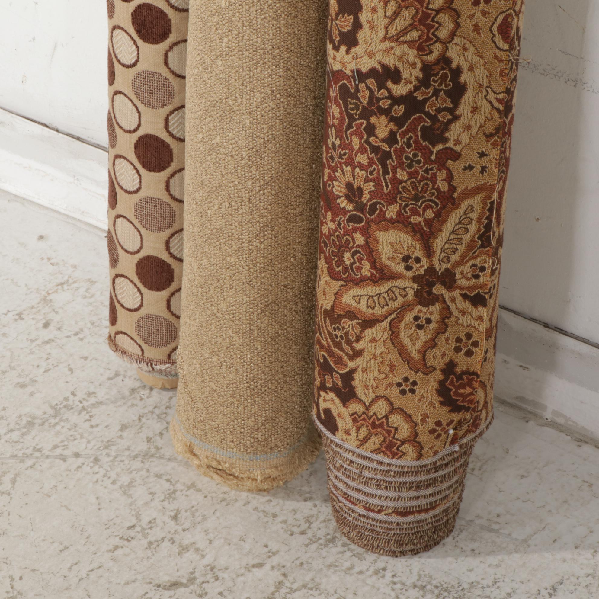 Three Partial Bolts of Earth Tone Upholstery Fabric