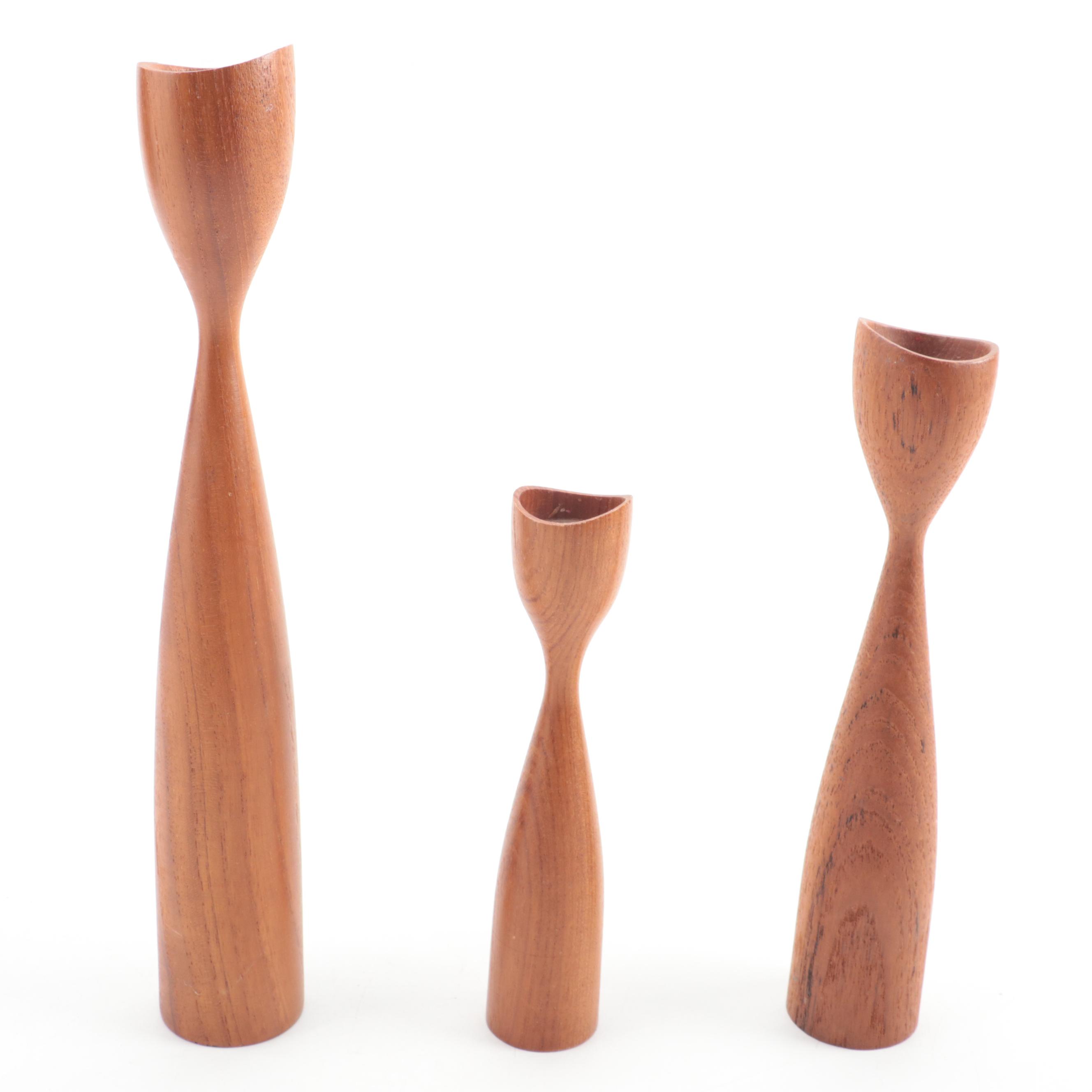 Danish Modern Teak Tulip Candlesticks, Mid-20th Century