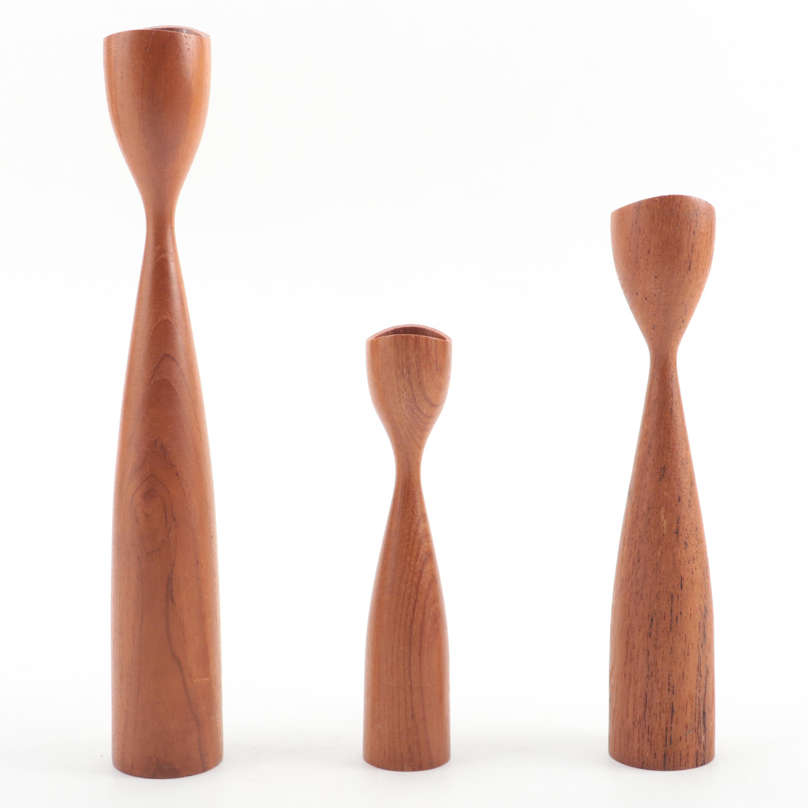 Danish Modern Teak Tulip Candlesticks, Mid-20th Century