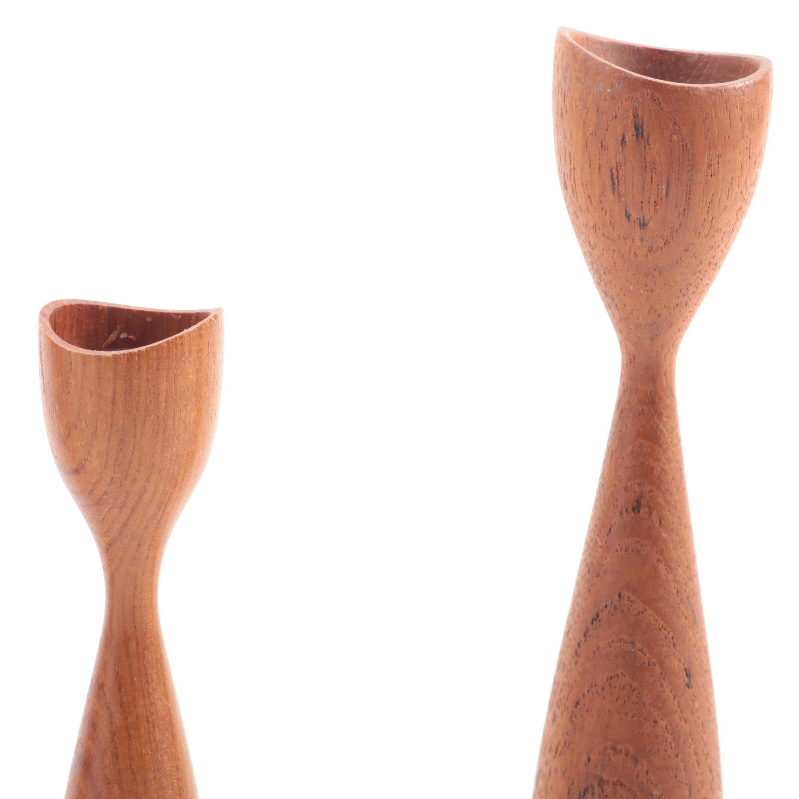 Danish Modern Teak Tulip Candlesticks, Mid-20th Century
