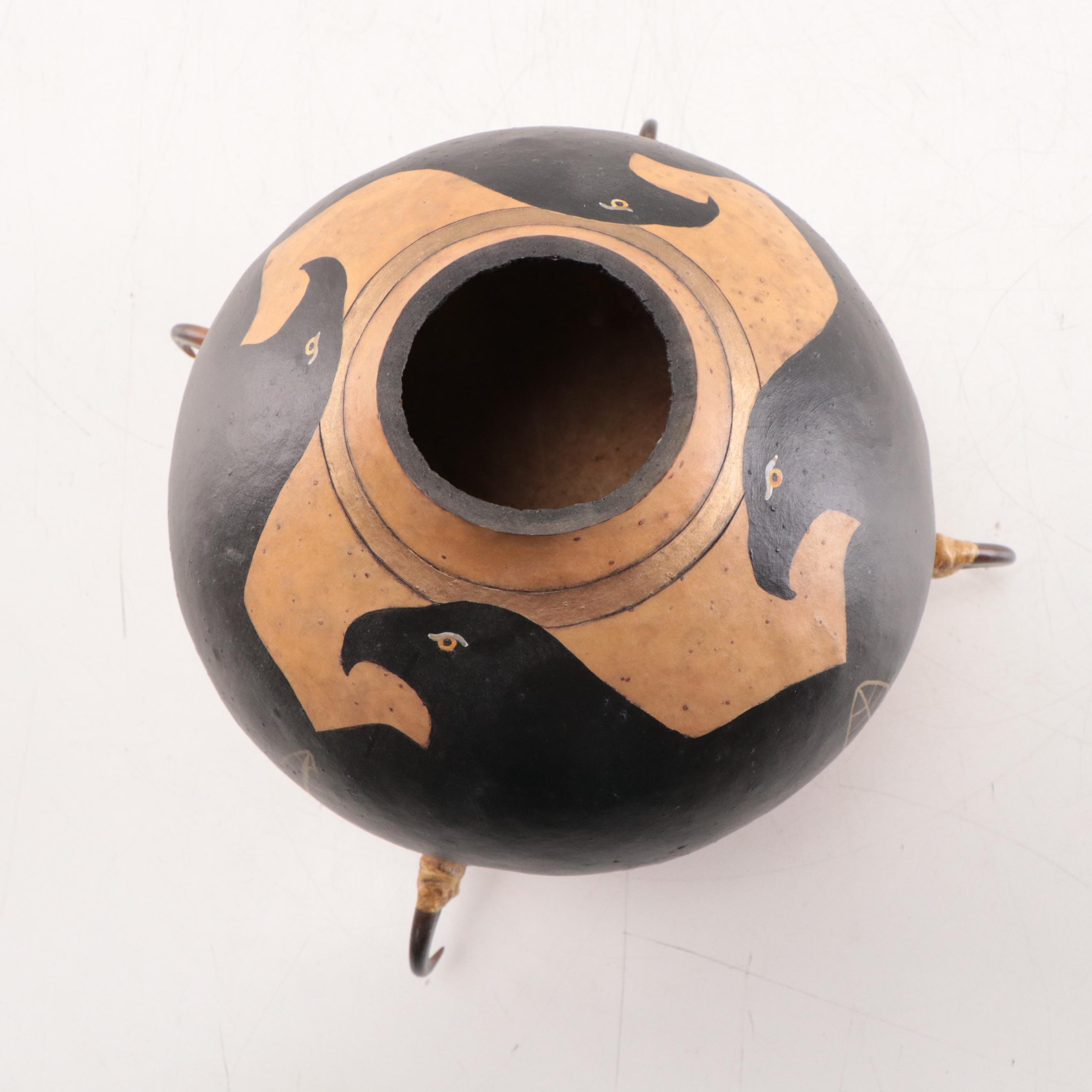 Hand-Painted Carved Gourd Vessel "Eagle," Late 20th Century