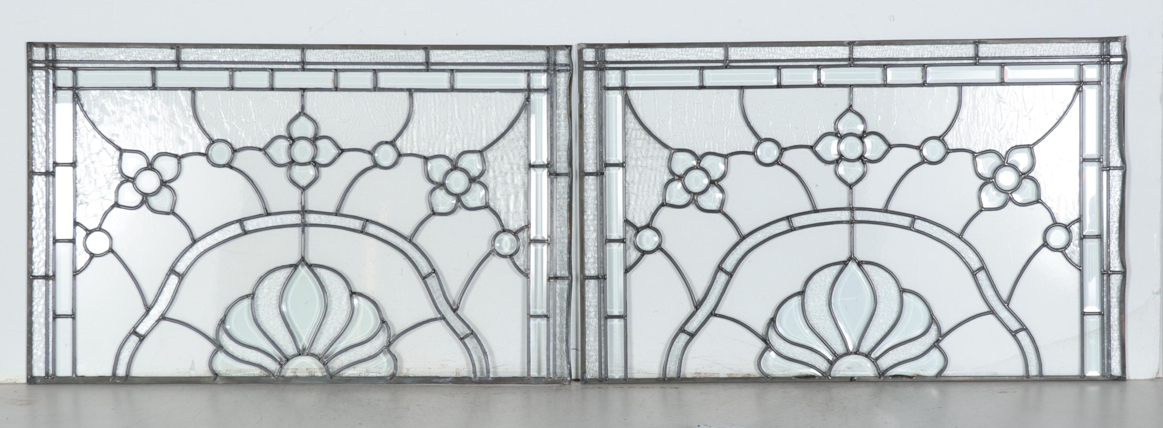 Leaded Glass Diptych Panels in a Floral Design