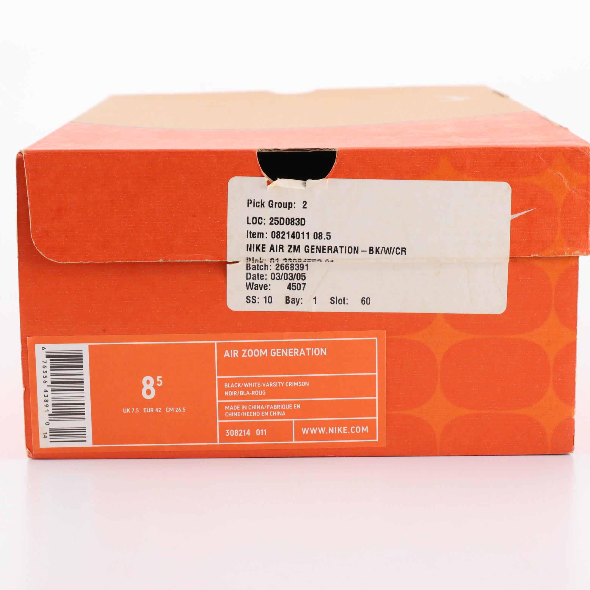 Unopened Men's Nike Air Zoom Generation Circa 2005 in Black and Varsity Crimson