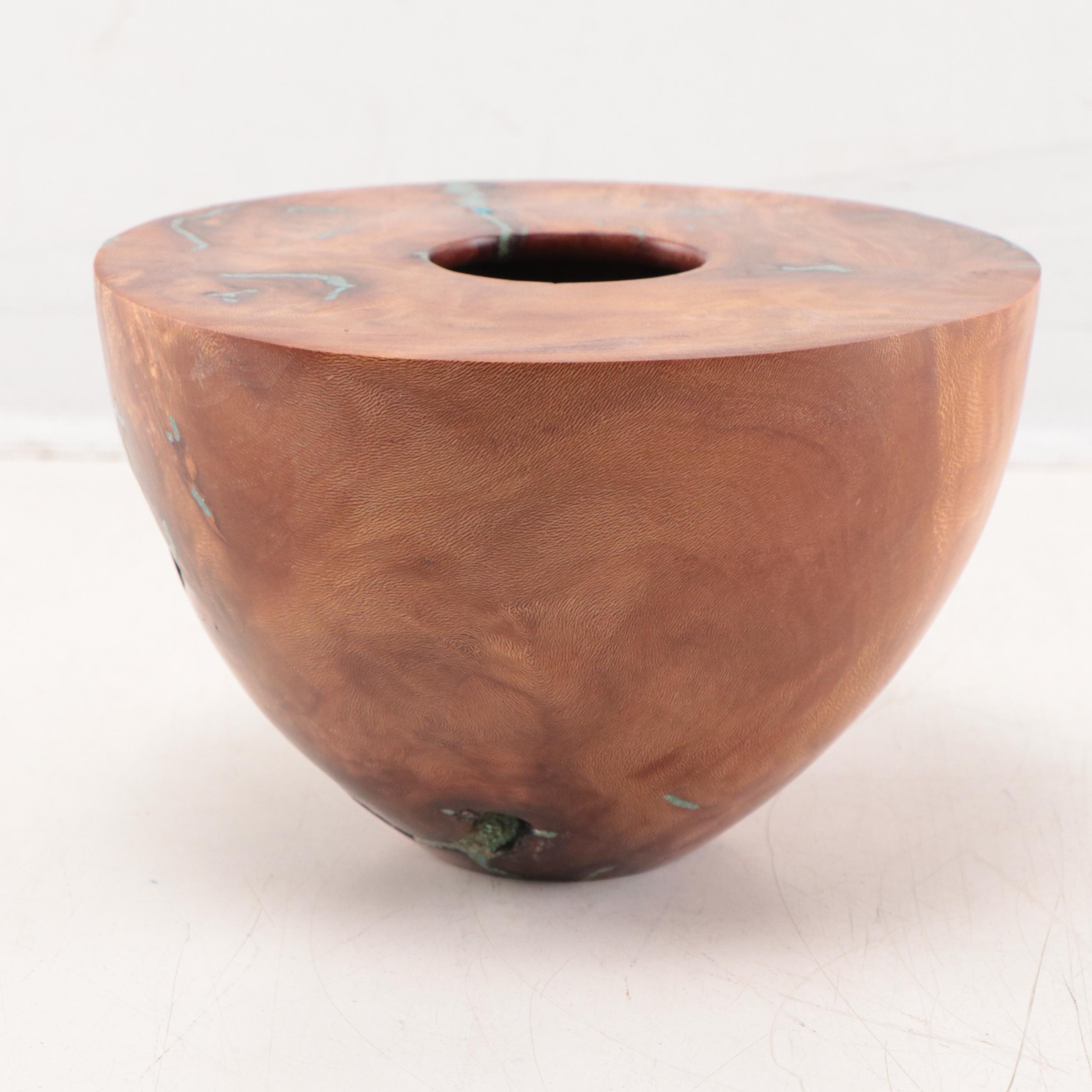 Jerry Crowe Hand-Carved Wood Sculpture With Turquoise Inlay, Late 20th Century